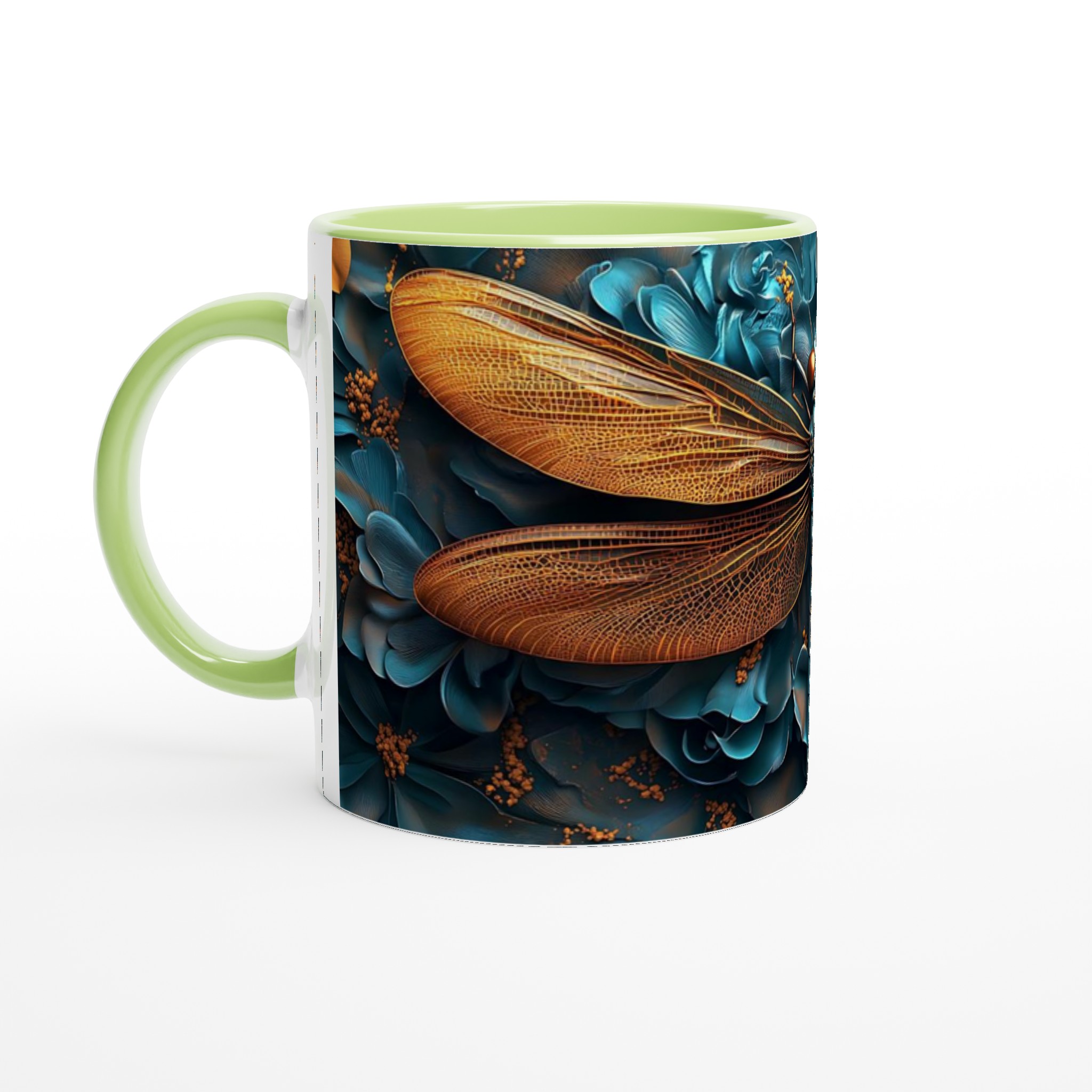 Abstrakt Trollslända Keramisk Mugg - Blått och Guld för Kaffe- och Tebjudningar i Konststil 7 8a882ad2-41a0-4ae6-bd70-e410ed4988d9