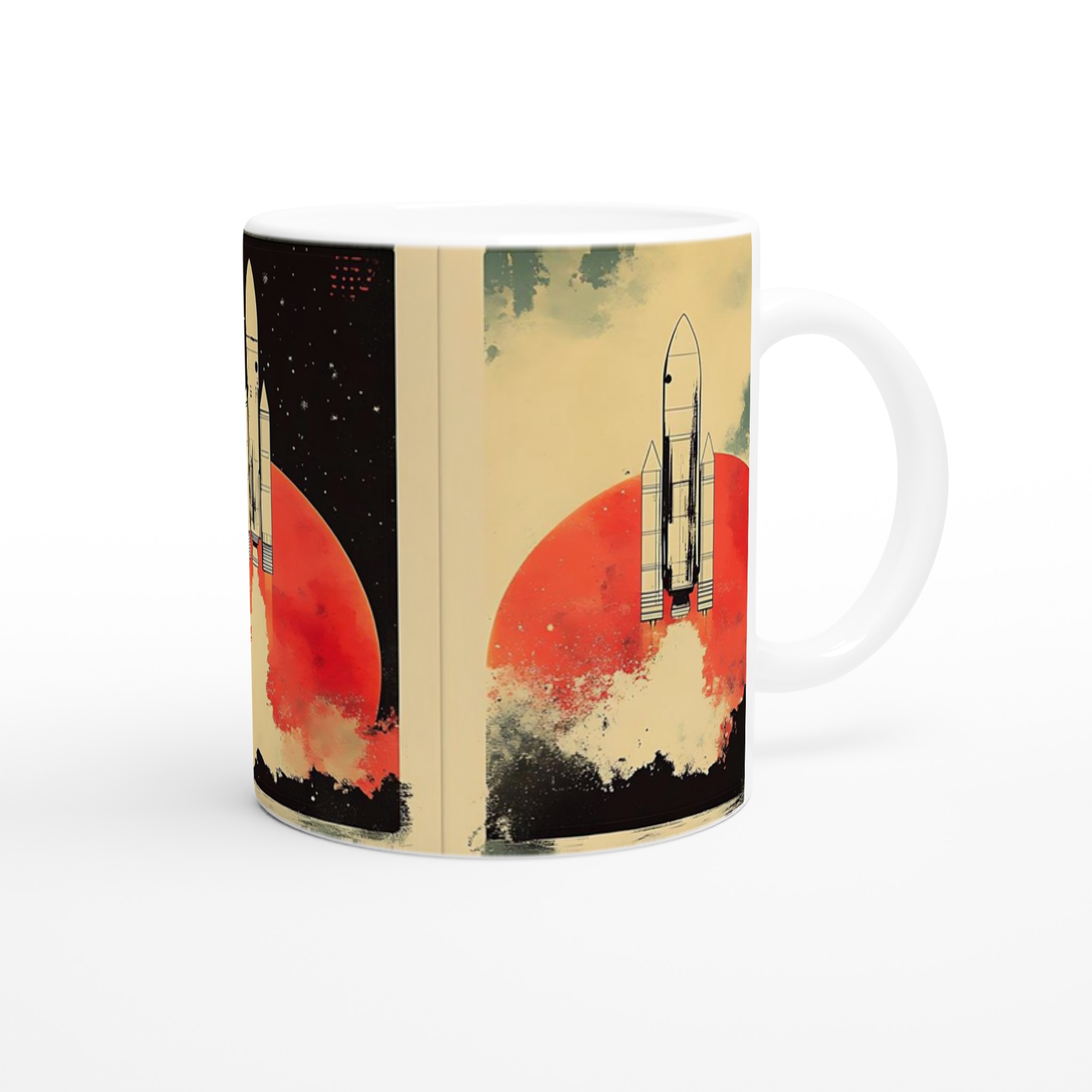Retro Space Odyssey Mugg – 11oz Keramisk Mugg med Raketmotiv och Starka Kontraster 9 8a8d9651-e271-4feb-888b-3b3a4dd2ffea