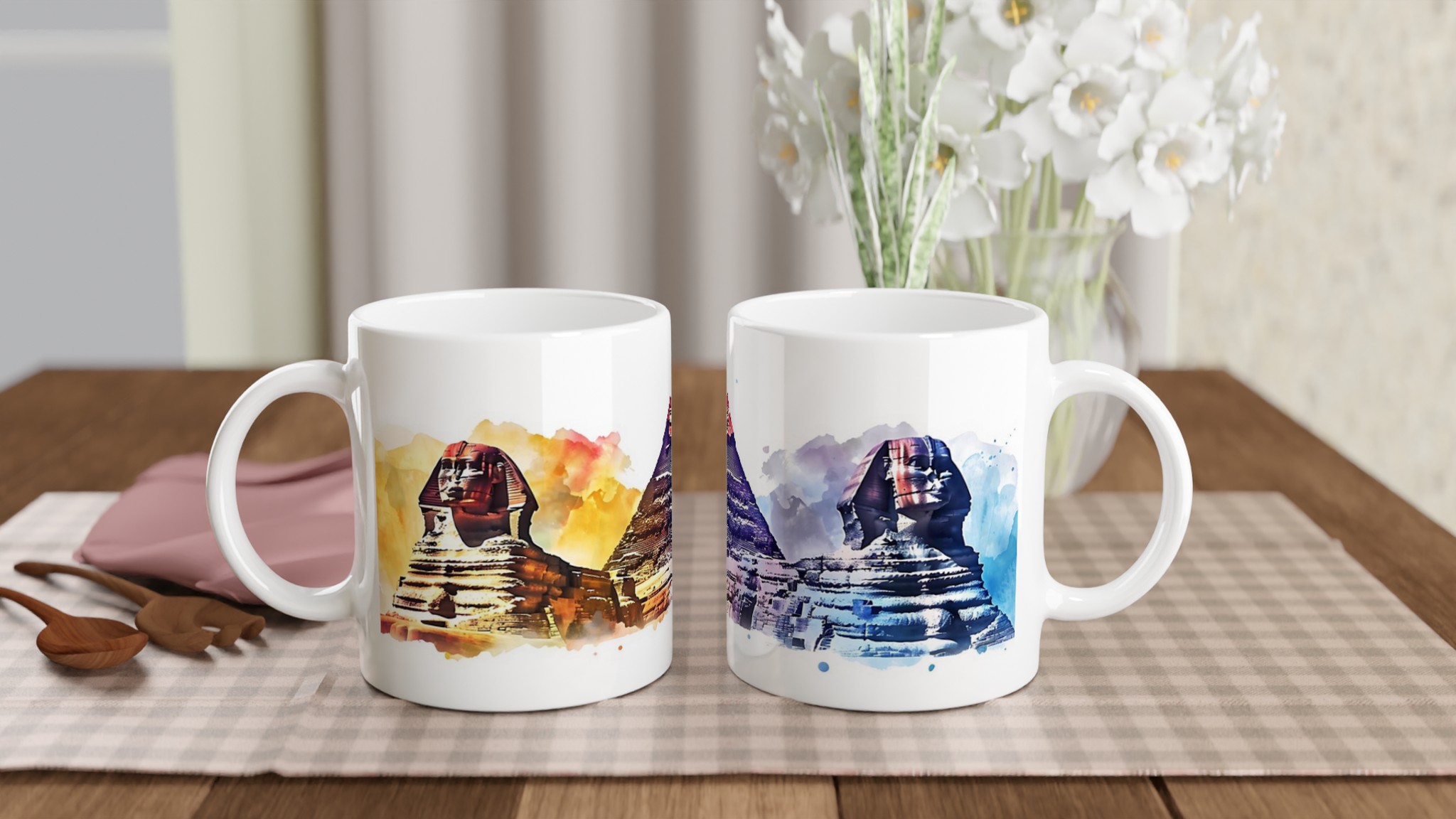 Egyptisk Akvarell Mugg - Sfinx & Pyramider i Levande Konst, Välj Färg 10 8aa10ed0-97ed-49bd-bd8c-5c94cdb7aaec