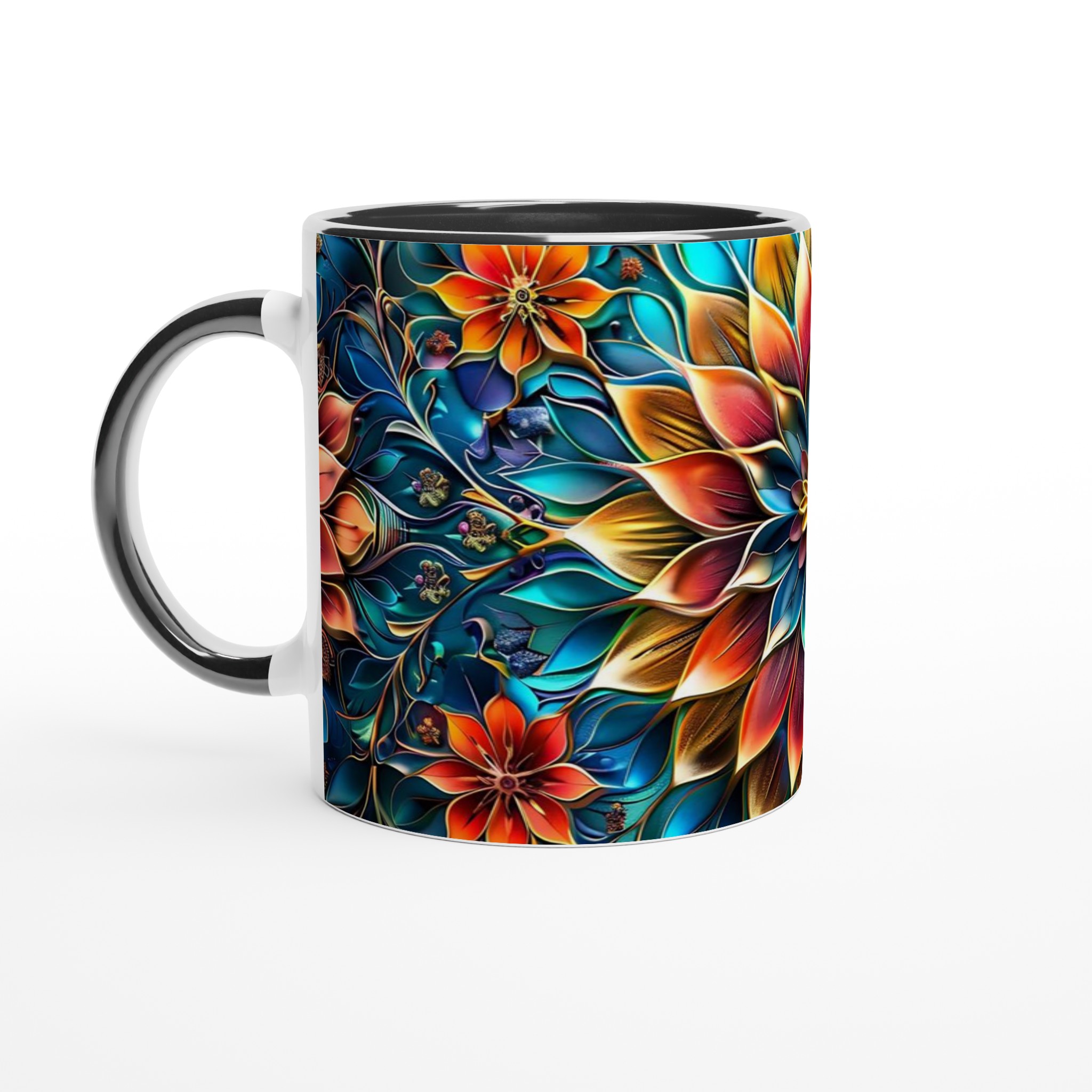 Mångfärgad Floral Mandala 11oz Keramisk Mugg – Konstnärligt Tryck i Valfri Färg 4 8ac2cdb0-79b2-42fd-8dfe-32a4aa8c4e40