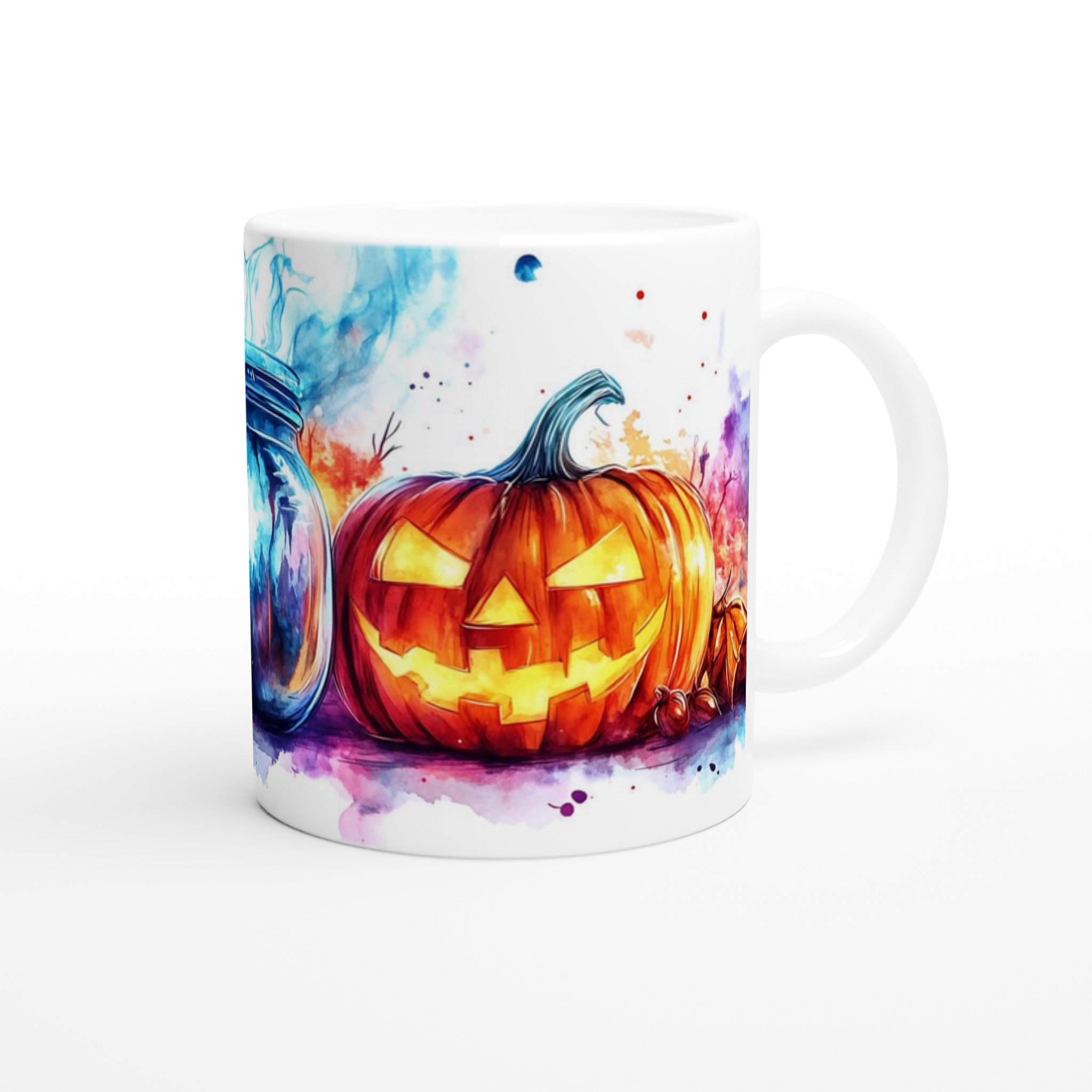 Spooky Watercolor Halloween Mugg – Jack-o'-Lantern & Mystisk Burk i Färgstarka Tryck 9 8bacf030-bd3f-4c88-8be5-b5227505dee5