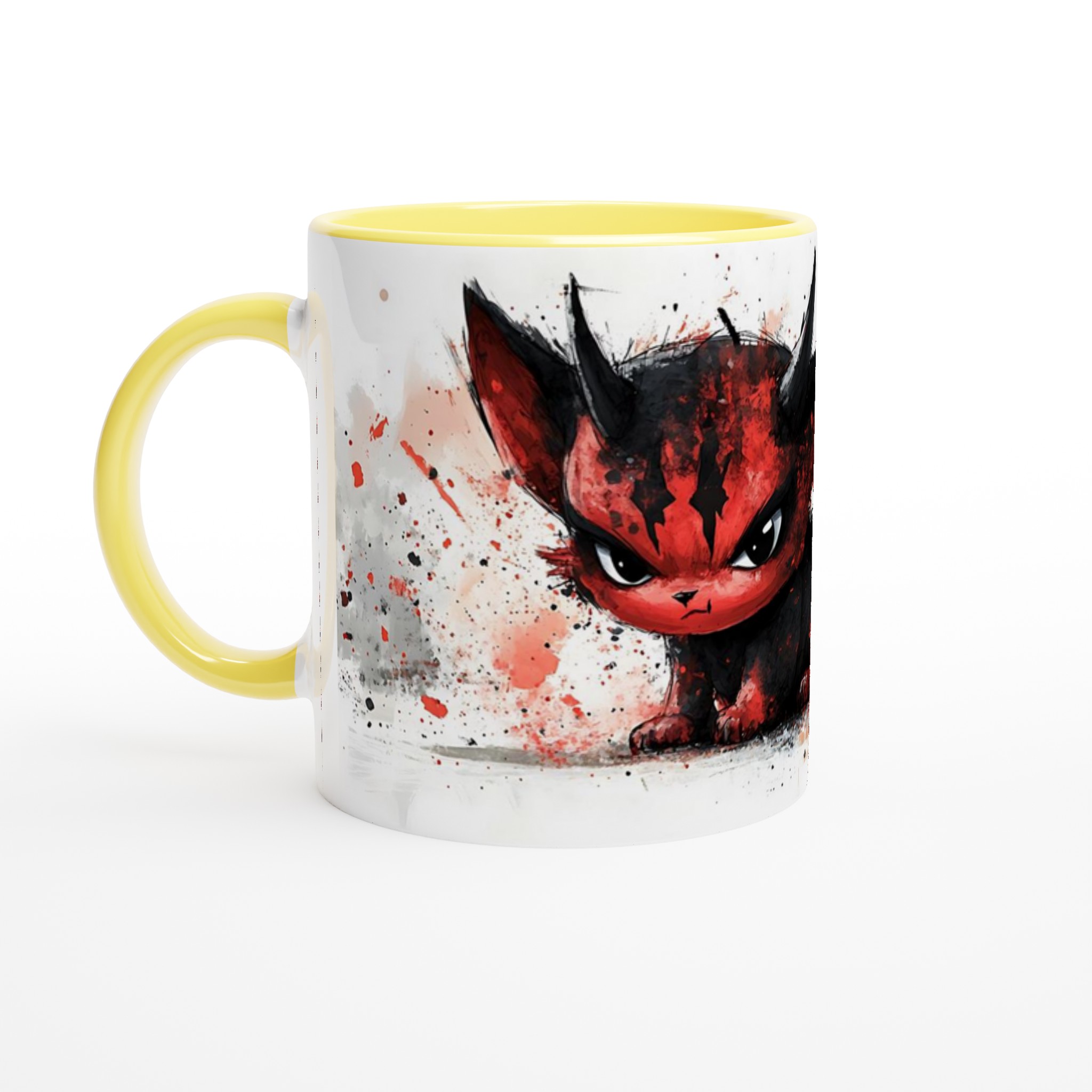 Red Devil Kitten Mugg - Unikt Svart & Rött Akvarelltryck i 11oz Keramik 3 8bafeb52-2557-402e-8c48-6fb60e47f018