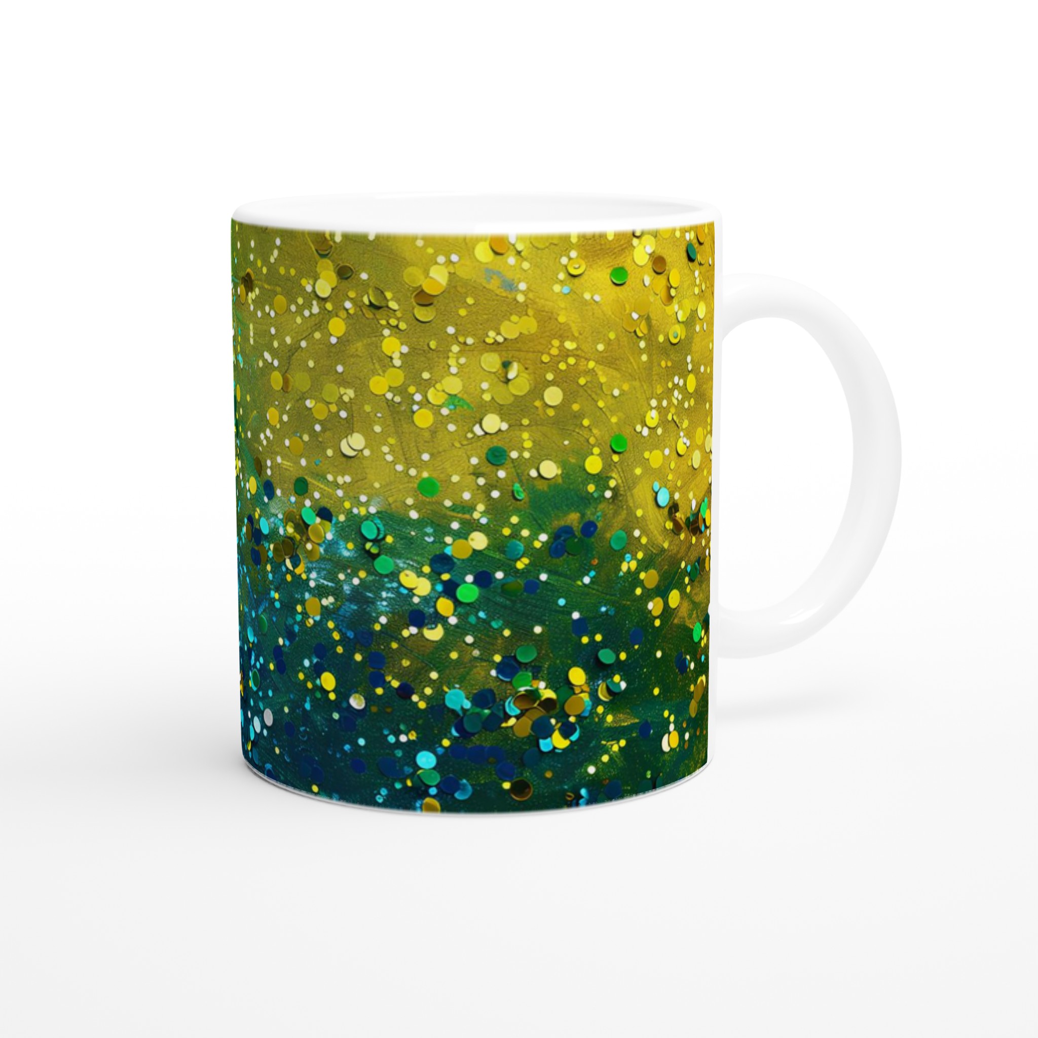 Vit 11oz keramisk mugg med glittrande festmotiv – välj bland sju färgstarka keramiknyanser 9 8bede85e-fd23-44b9-bcc7-9969fd3fe3b5