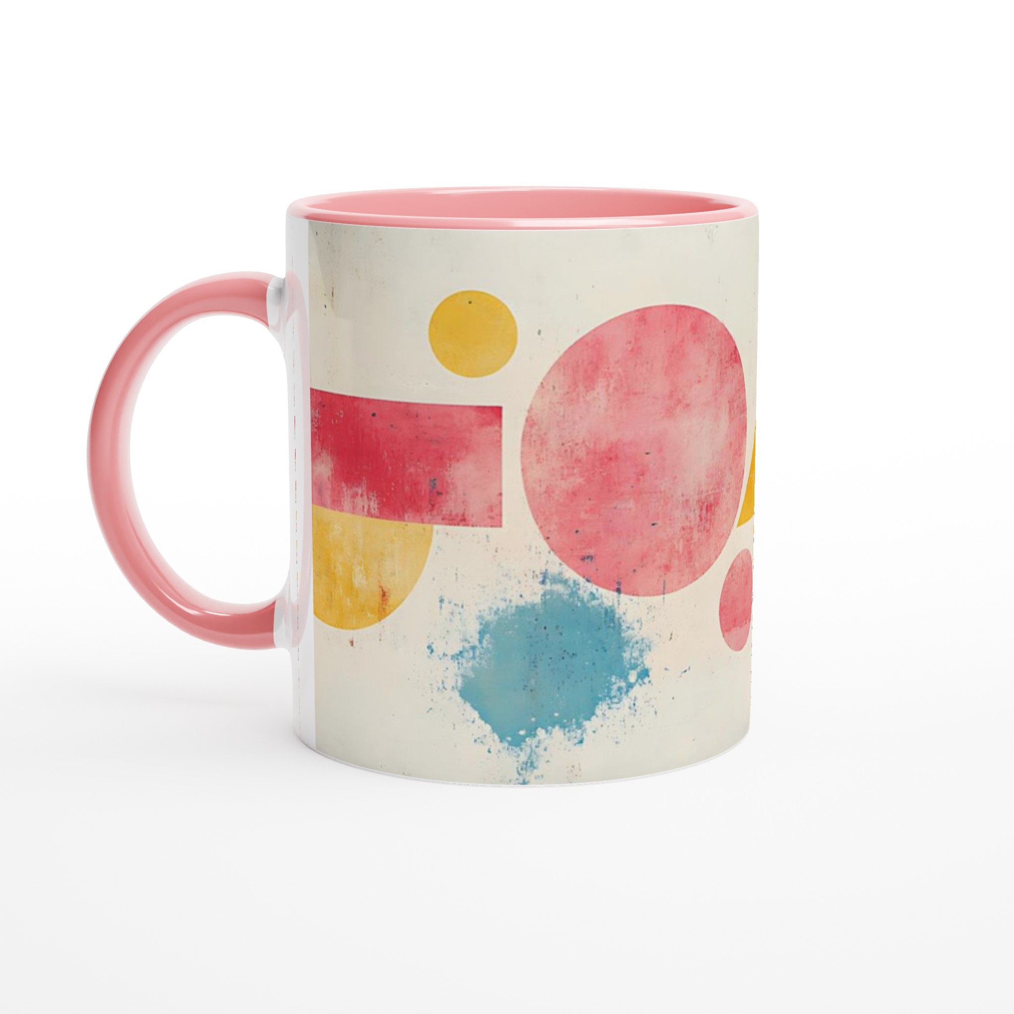 Abstrakt Geometri 11oz Keramikmugg – Konstnärlig Färgexplosion i Rosa, Blått och Gult 6 8c0e8b1e-7fc0-4655-9af7-ceabc921351e