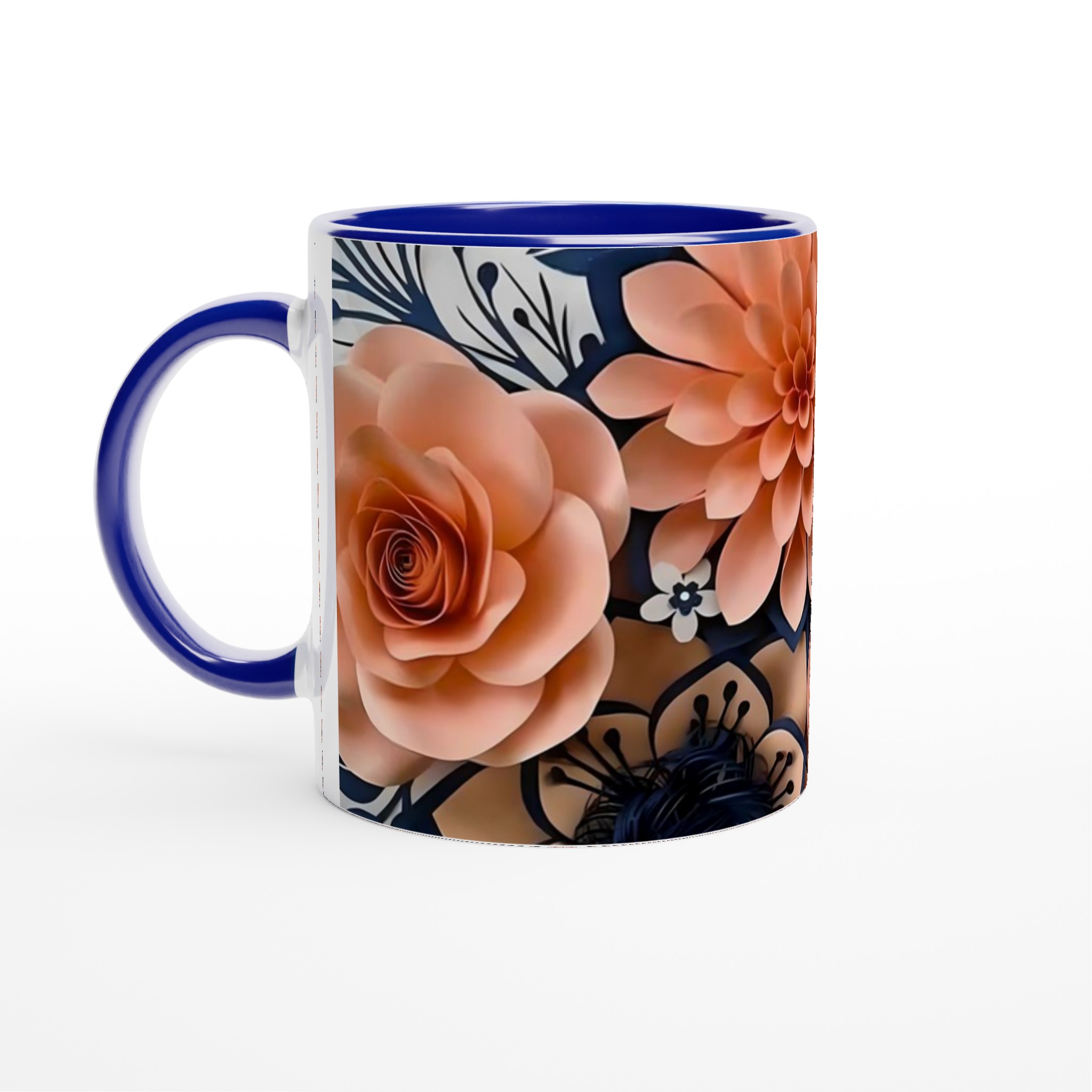 Vit 11oz keramisk mugg med elegant rosa och mörkblå blomdesign – välj din favoritfärg 2 8c1d769e-146d-4bc6-aac9-cf88e8cdf1f0