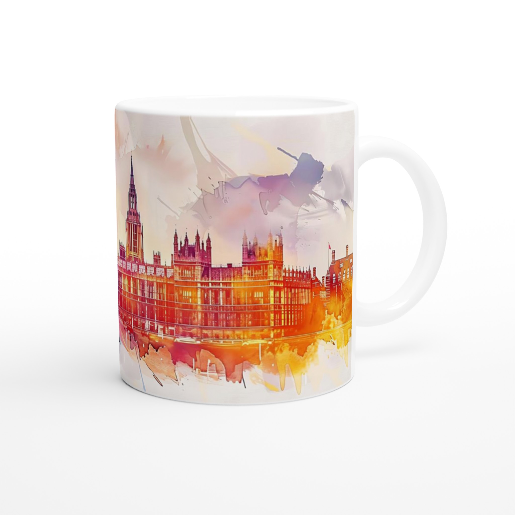 London Watercolor Cityscape Mugg – Konstnärlig Vit Keramikmugg, 11oz 9 8c2bd081-0d5e-4e93-88d1-4b4887377977