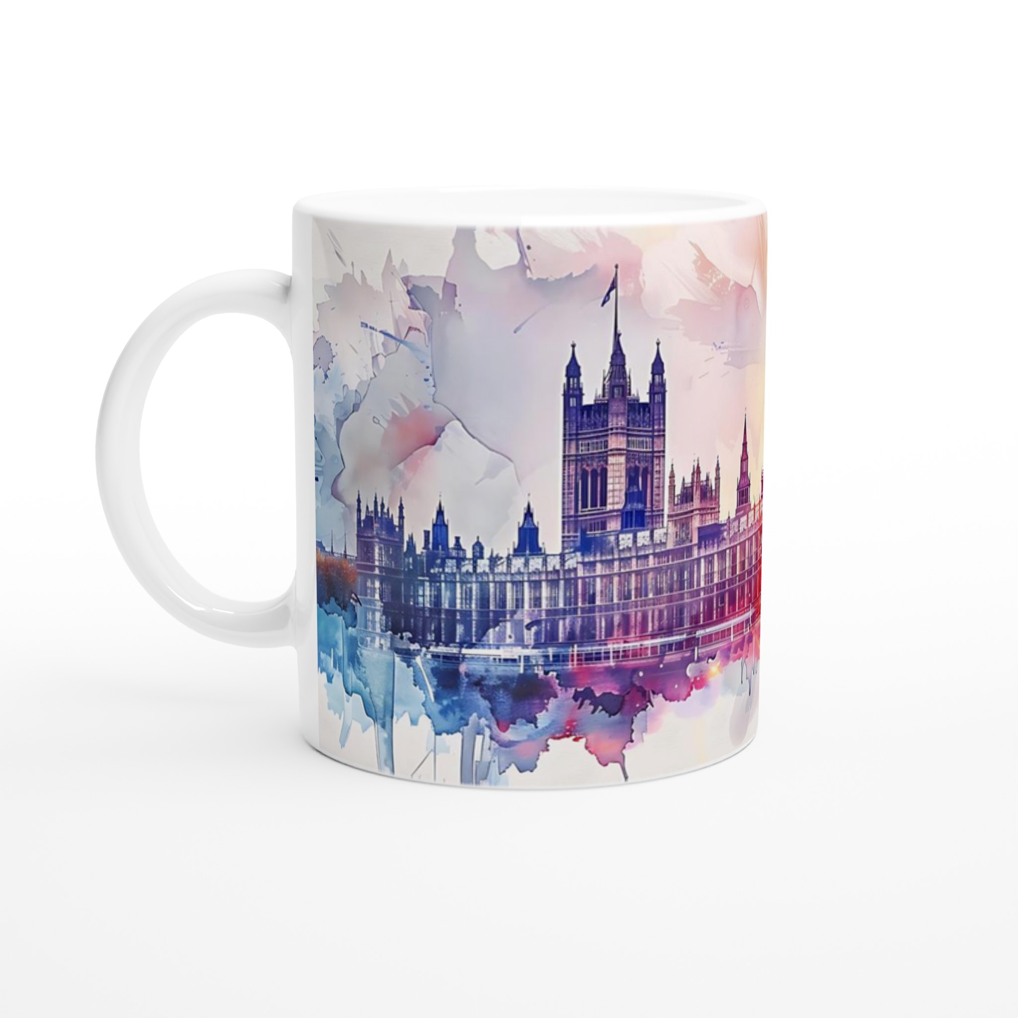 London Watercolor Cityscape Mugg – Konstnärlig Vit Keramikmugg, 11oz 1 8c6dc764-01e4-4f39-8472-9beb1818c30d
