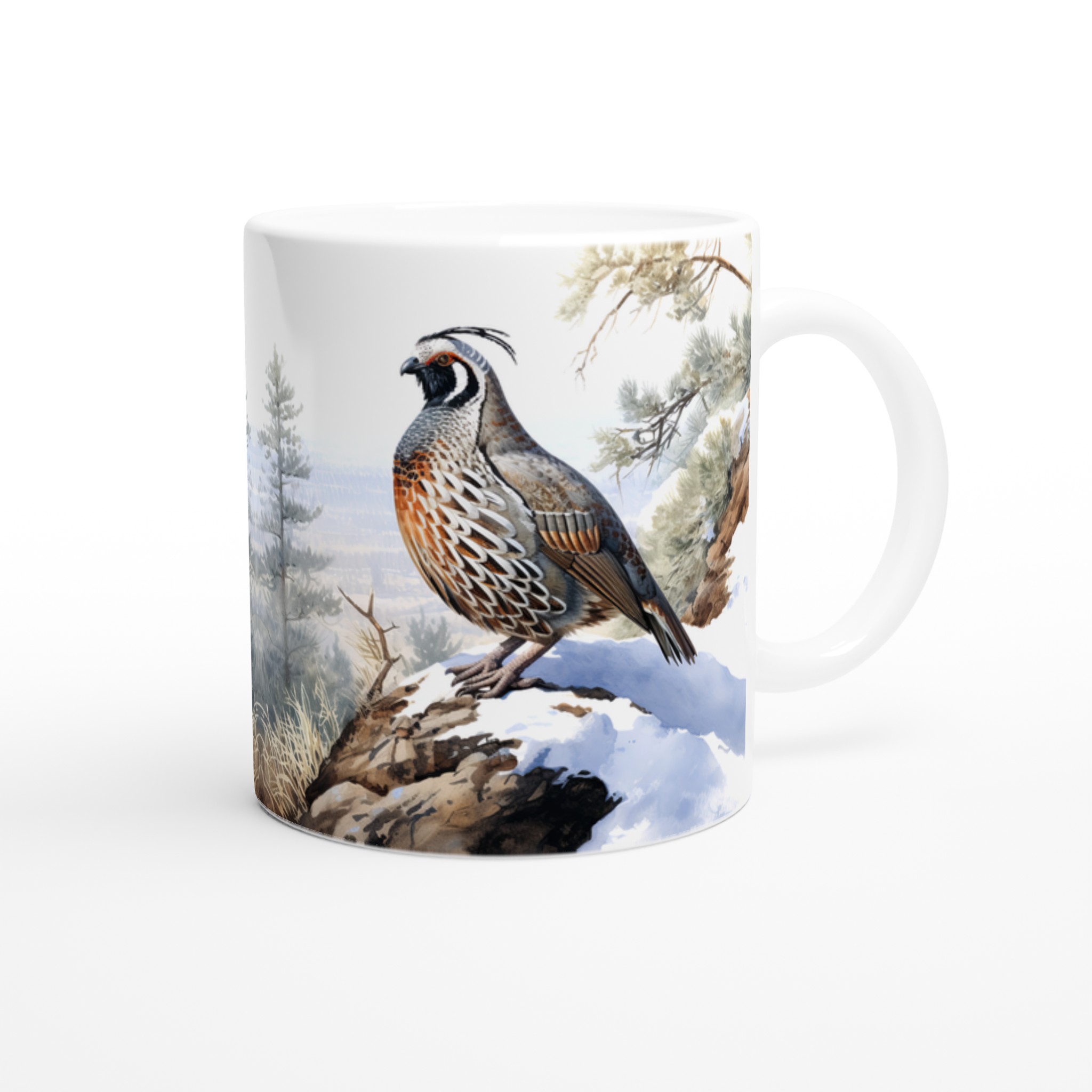 Vit 11oz keramisk mugg med elegant vildfågelmotiv i naturskön palett – välj din favoritfärg 9 8c955ee8-6e48-454d-86db-fc48c5cf5fe0