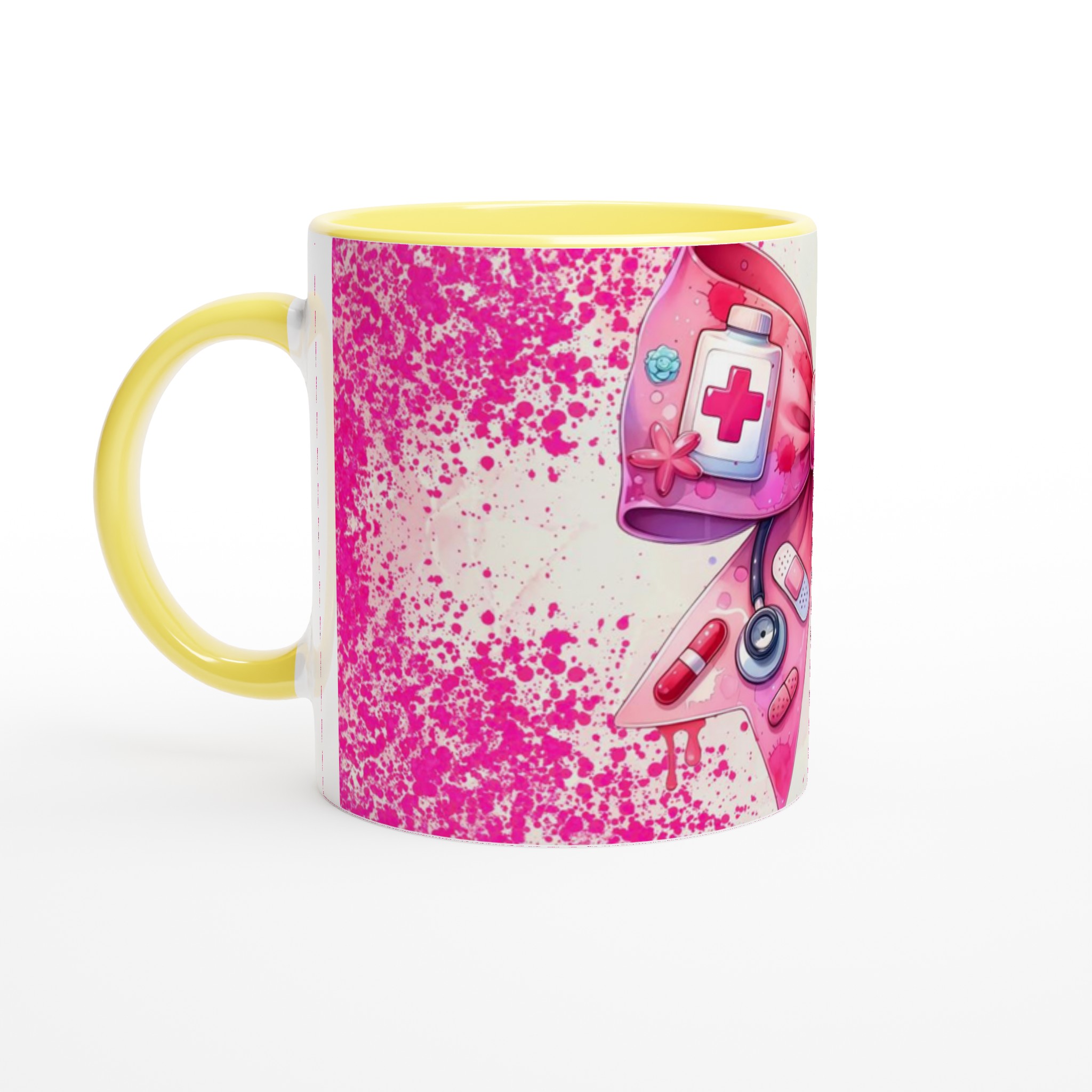Vit 11oz keramisk mugg med rosa vårdhjälte-design – välj bland sju färgstarka keramikalternativ 3 8ca4cc76-a190-4a47-9ae0-24283f3b5804