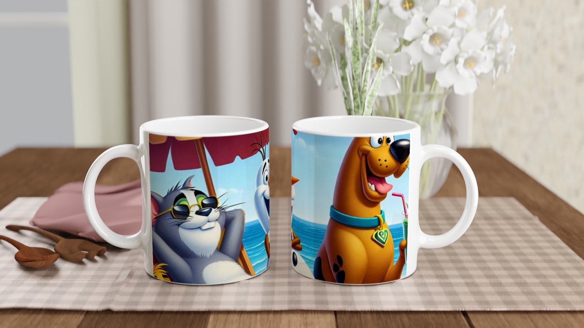 Vit 11oz keramisk mugg med lekfulla sommarvänner i färgstarkt tryck 11 8cd32df6-7172-4262-bc3c-72979587093b
