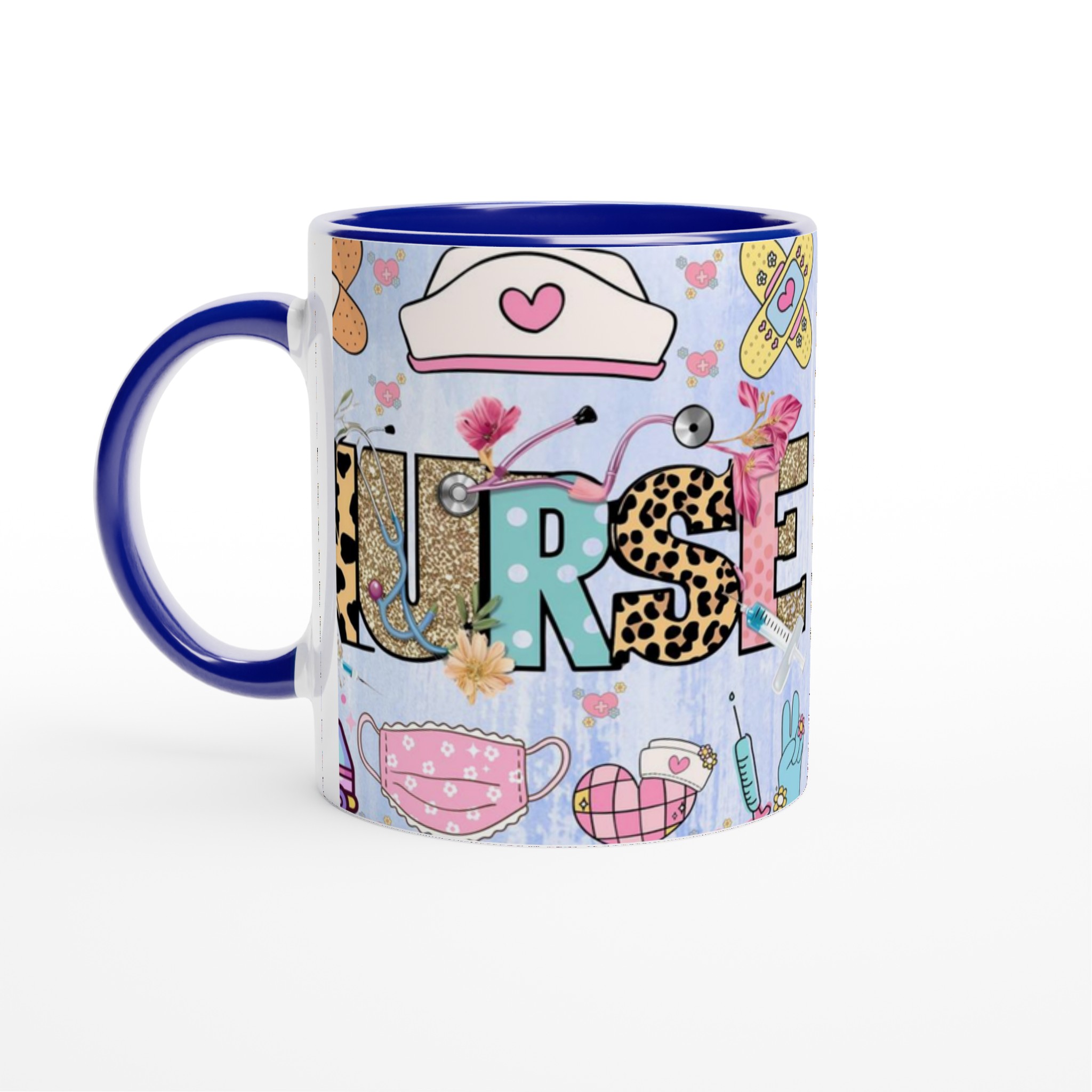 Vit 11oz keramisk mugg med färgstark Nurse-design i lekfulla mönster och nyanser 2 8cd7c9ee-71b5-4e96-b1d8-73514b220dd4