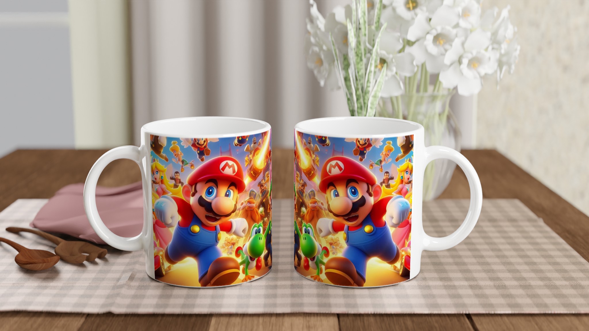 Vit 11oz keramisk mugg med levande, färgstarkt Super Mario-tema i din valda färg 10 8ce59571-7abc-46f2-b449-4b6a711a9b08