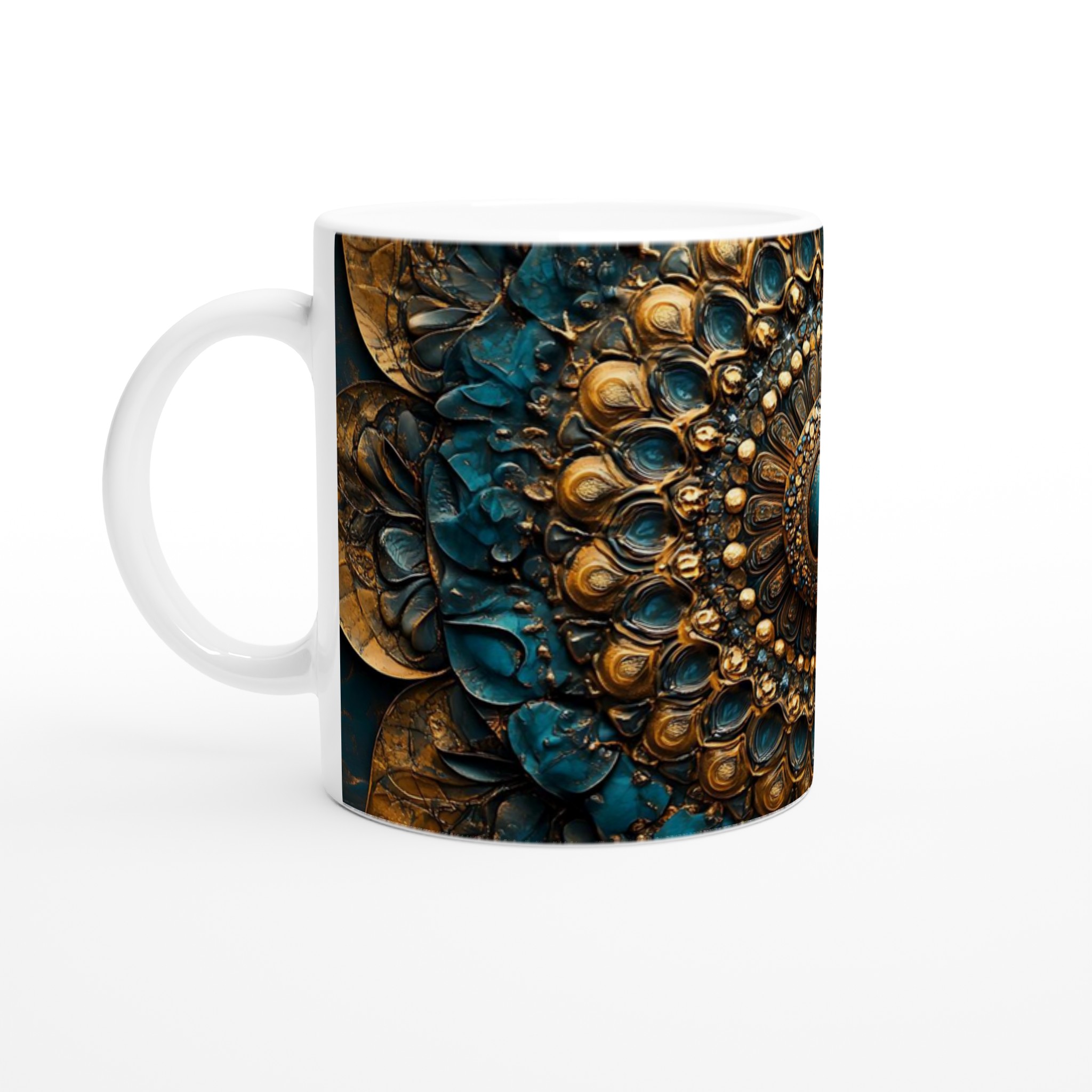 Mångfärgad 11oz Keramisk Mugg – Konstfull Mandala Design i Guld & Blått 1 8d0a3e13-851e-46fb-9950-64452f6a7bda