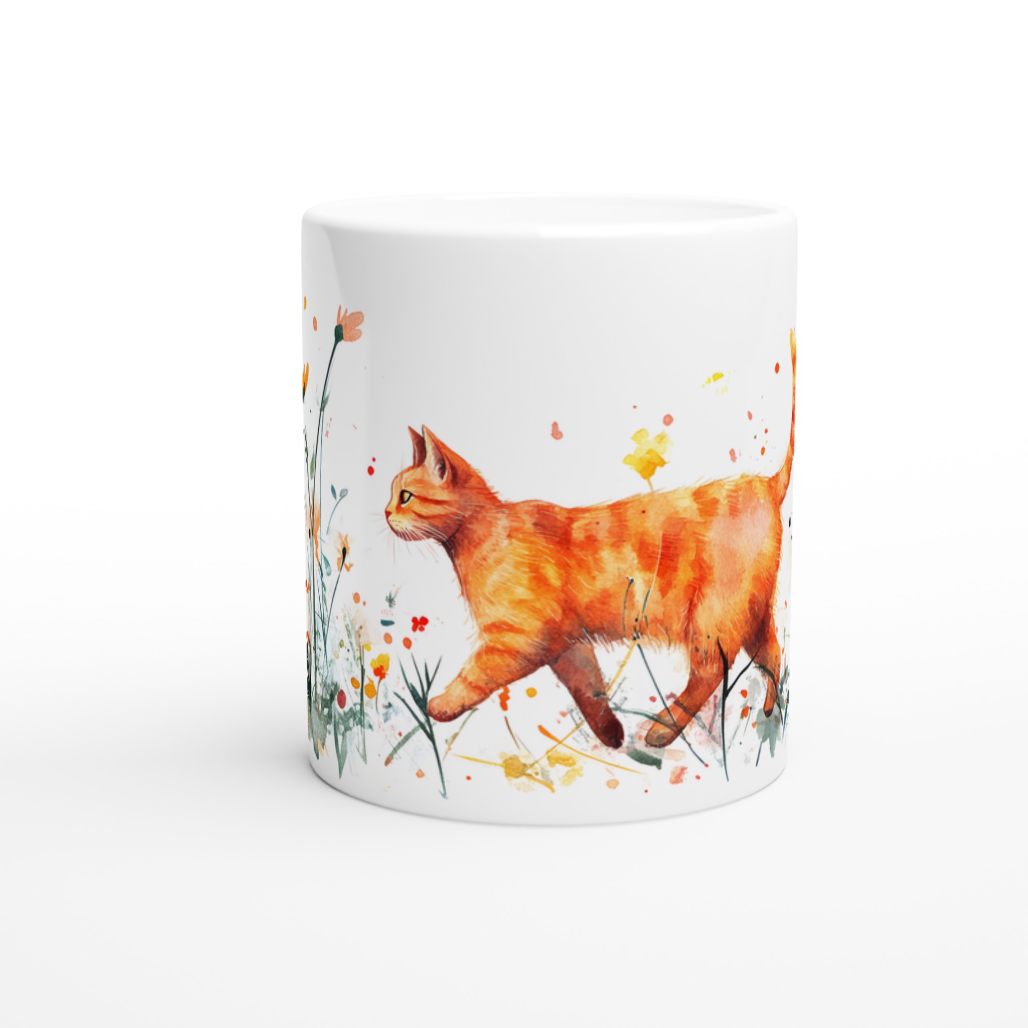Katt bland Vildblommor - 11oz Keramisk Mugg för Kattälskare | Vattenfärgskonst i Sju Färger 8 8d28dbd4-4d6e-4b3d-927e-e182ebdfc9ac