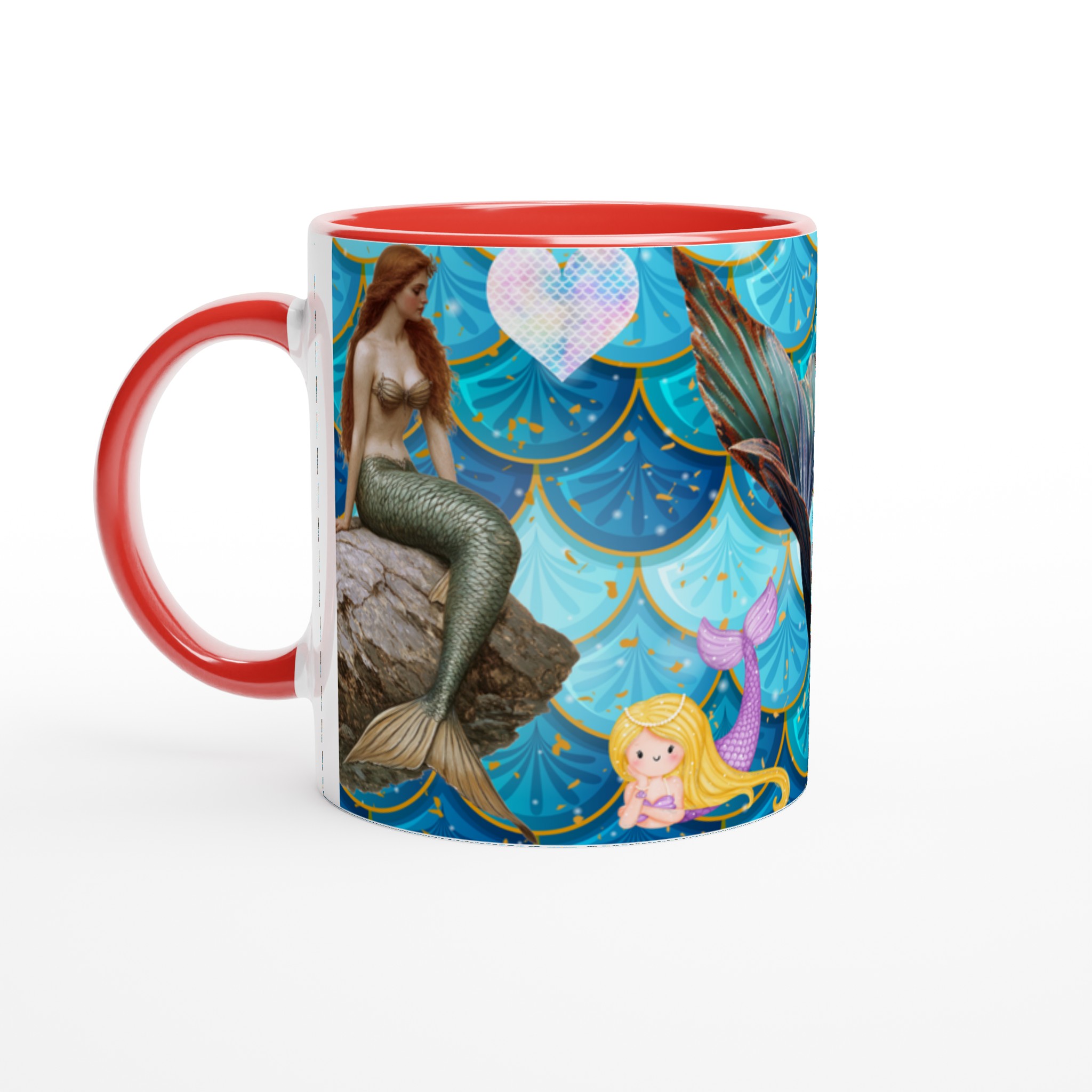 Vit 11oz keramisk mugg med magiska sjöjungfruillustrationer i flera livfulla färger 5 8d31f6a2-8c01-4171-89ed-7b17c3173597