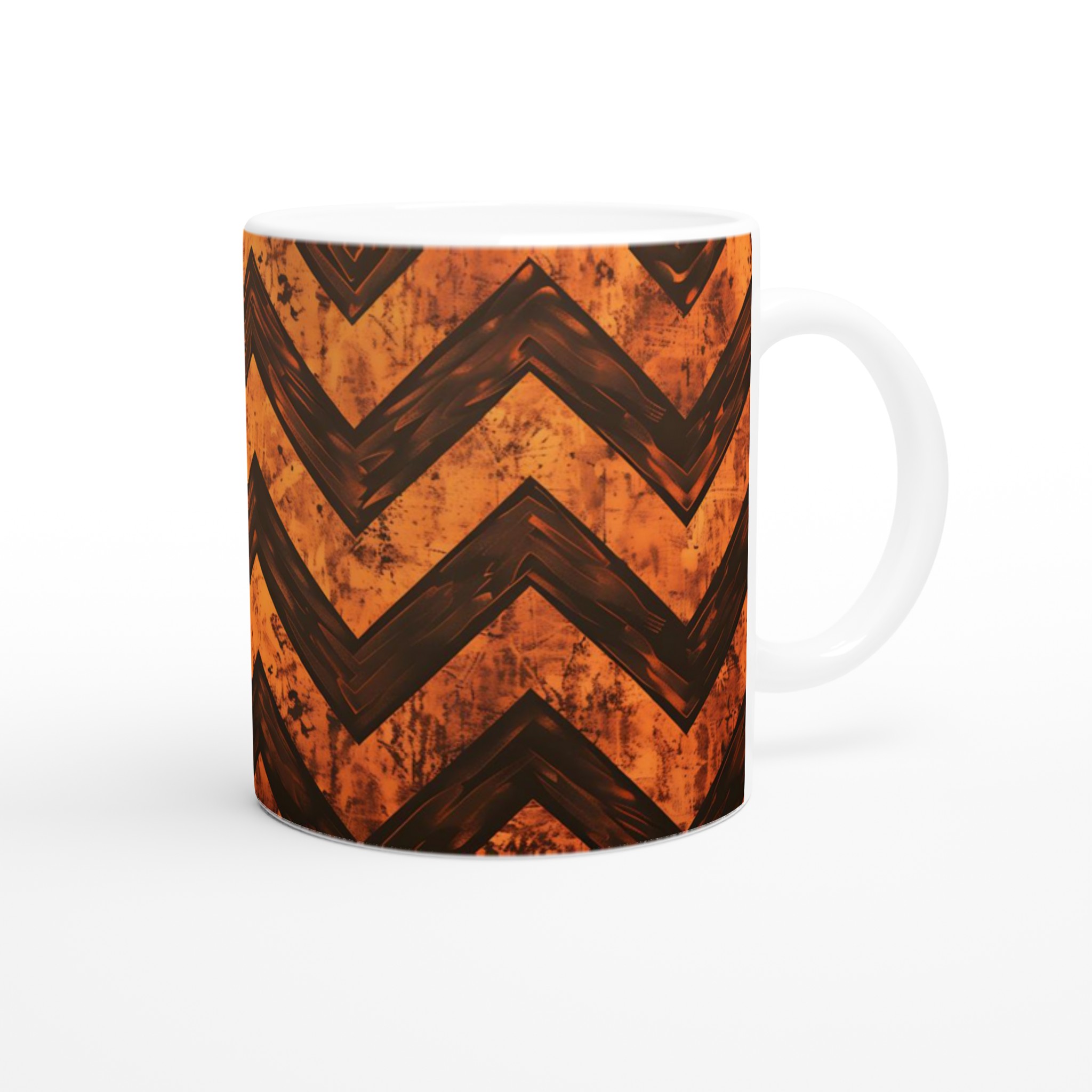 Vit 11oz keramisk mugg med djärvt orange och svart zigzagmönster – välj mellan sju levande färger 9 8d3ebe69-9d01-4f4b-839e-0974ed21d338