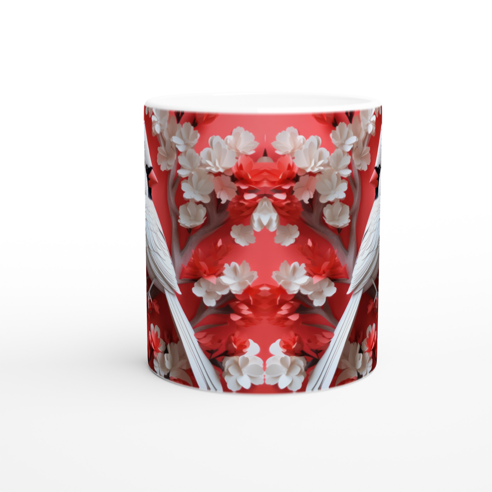 Vit 11oz keramisk mugg med elegant fågel- och blomstermotiv – välj bland sju levande färger 8 8d9102e9-f59e-4daa-b798-1dd9a1d63453