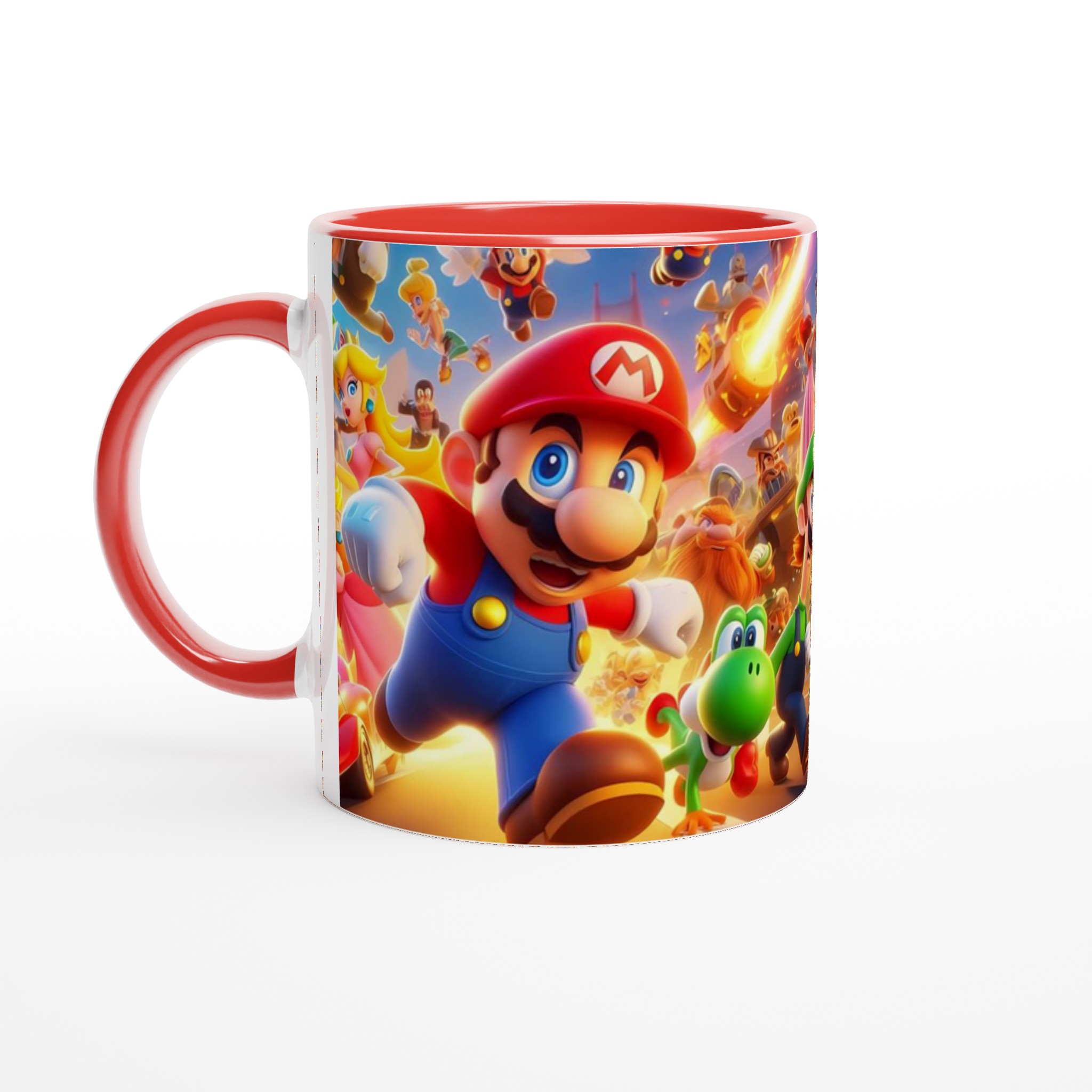 Vit 11oz keramisk mugg med levande, färgstarkt Super Mario-tema i din valda färg 5 8d9a687d-8dde-4eb3-b88d-6c22a585f1e1