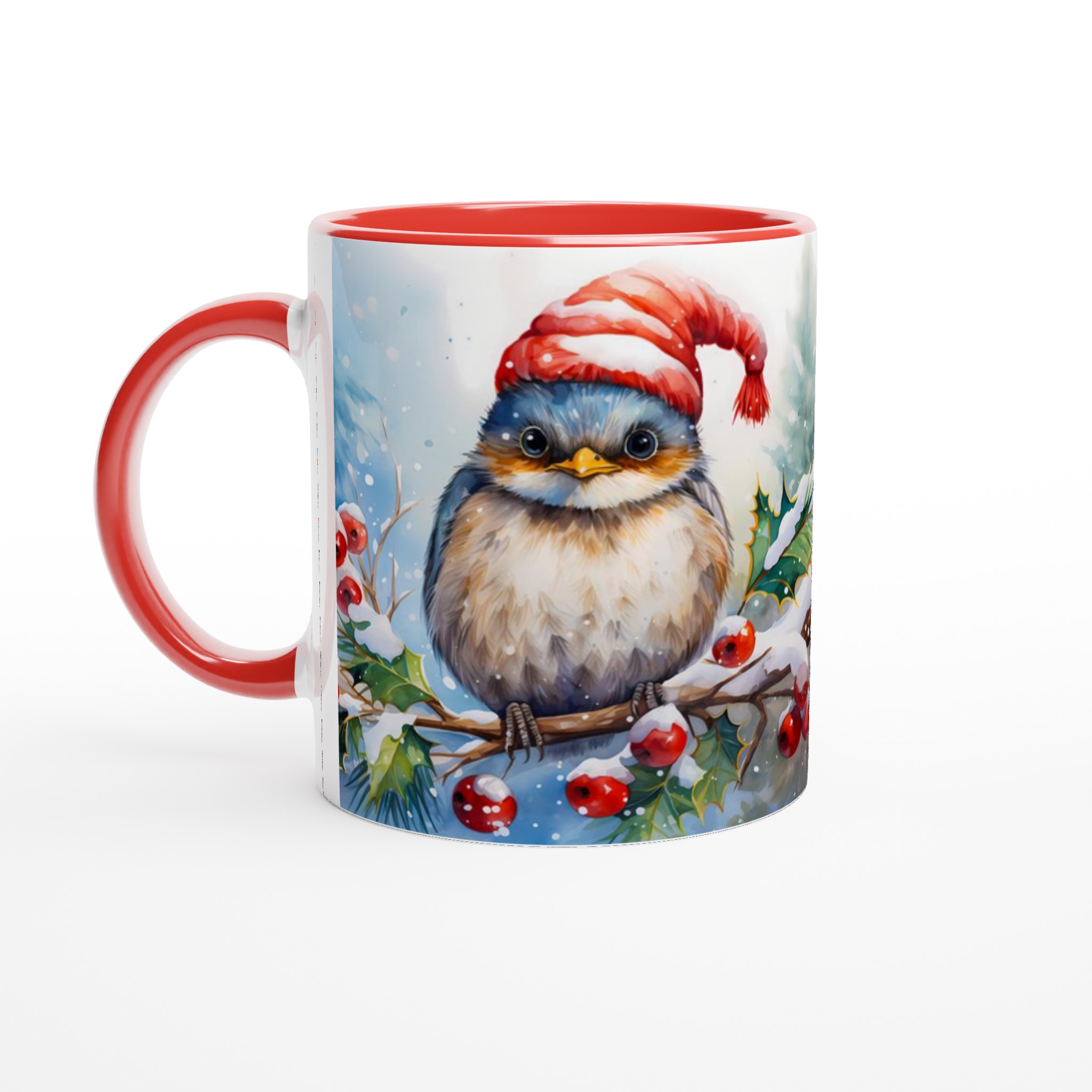 Mysig Julpippi Mugg – Vinterfågel med Tomteluva, Akvarellstil, Flera Färger – 11 oz Keramisk Kaffemugg 5 8e4b373b-fc6c-48a0-8009-116b2aadca2c