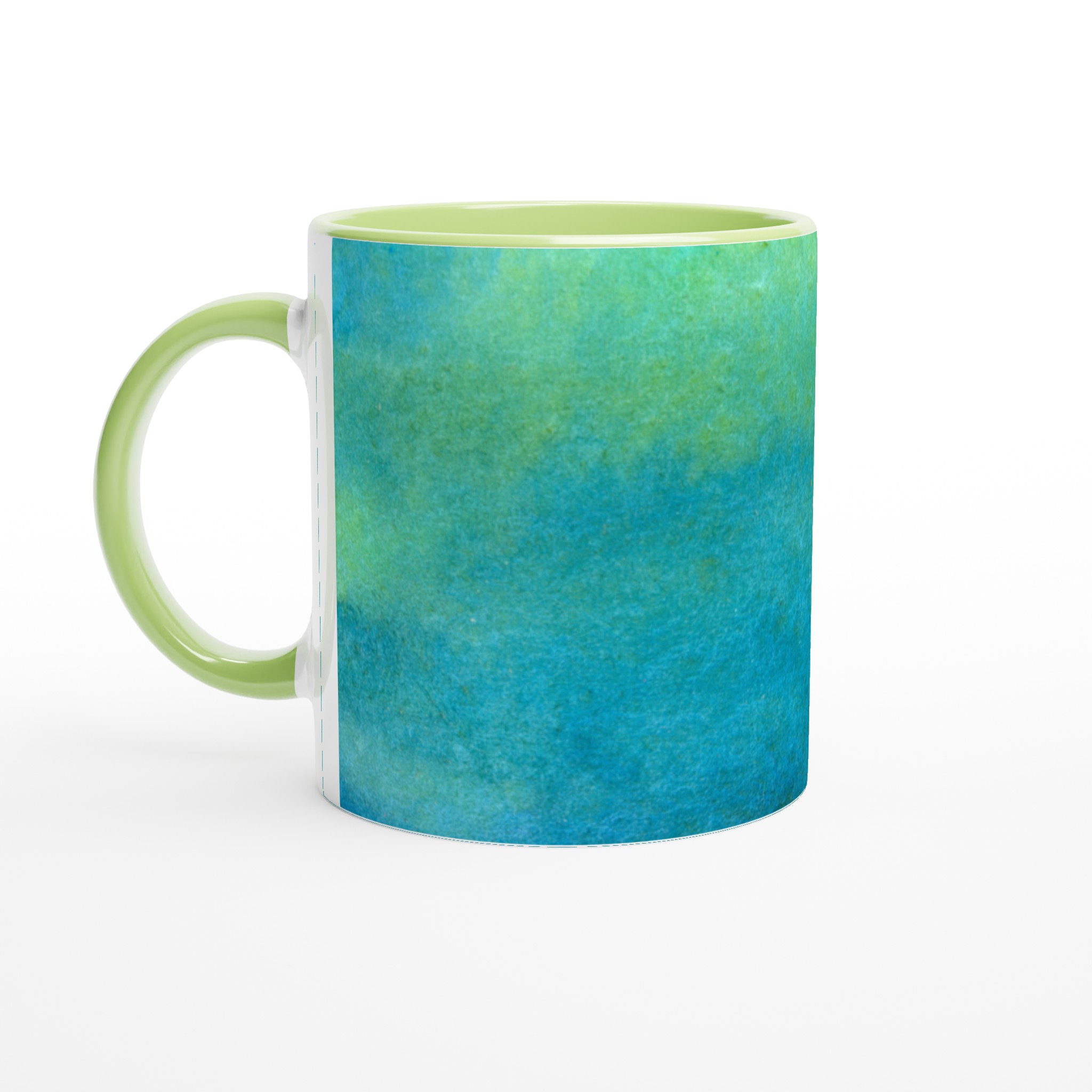 Vit 11oz keramisk mugg med levande blå och gröna akvarelltoner – välj din favoritfärg 7 8e985c83-29d8-4c76-9e61-9946a1cd69d2