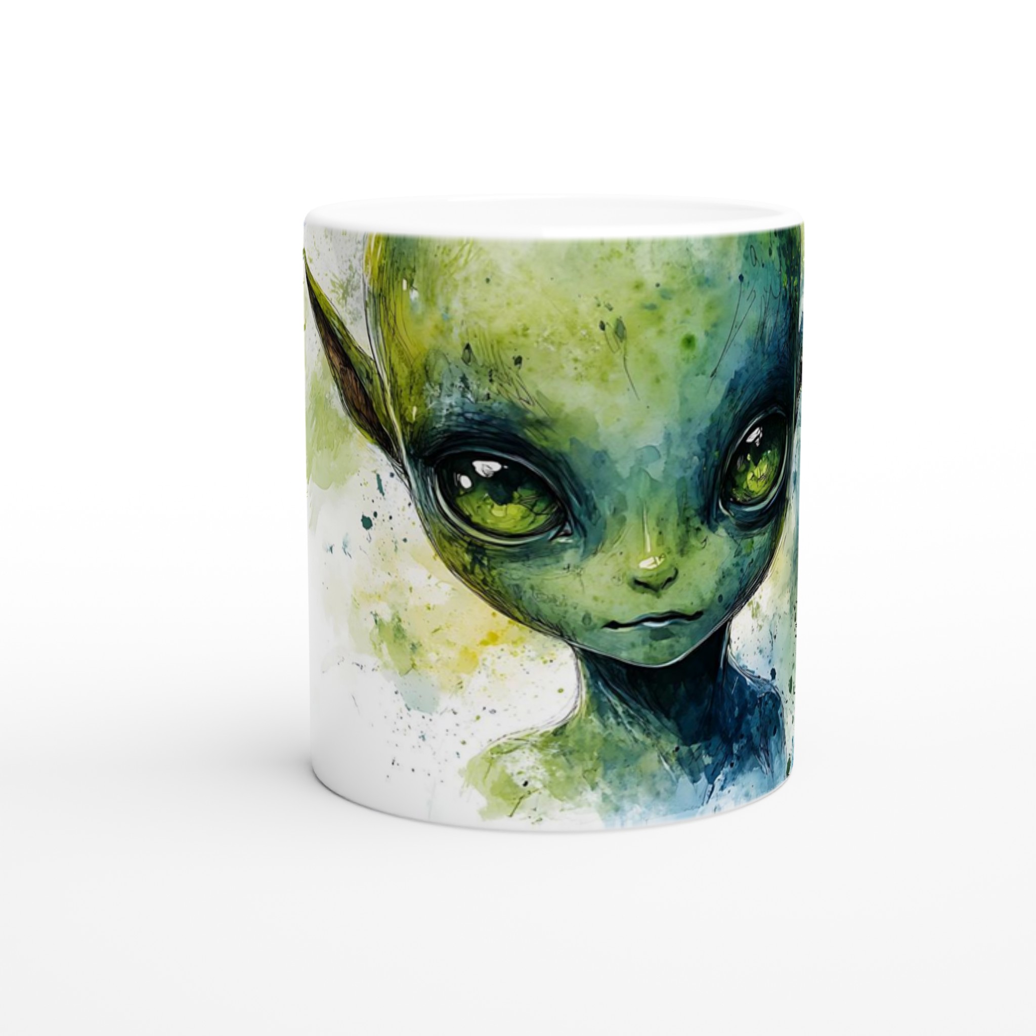 Mystisk Grön Alien Akvarell Mugg - 11oz Keramikmugg för Fantasifulla Dryckesstunder 8 8eef3847-2f85-4f4e-9108-abea09dffc1f