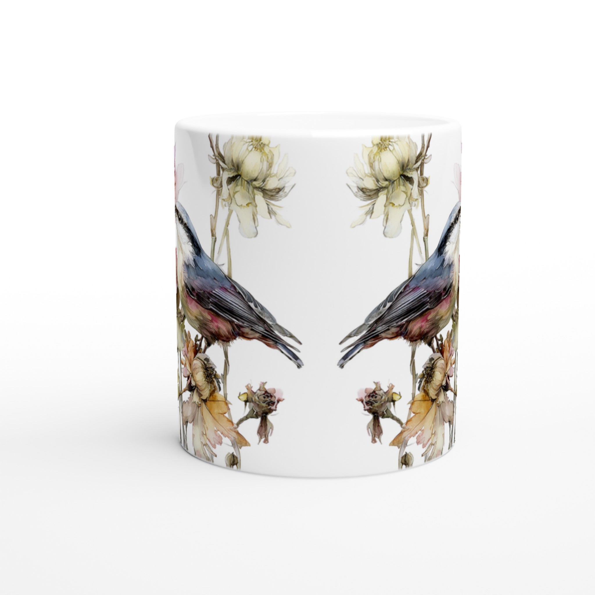 Vit 11oz keramikmugg med elegant fågel- och blomsterdesign – välj bland sju färgstarka nyanser 8 8f169b4a-6745-4a00-9fdc-7358d63449eb