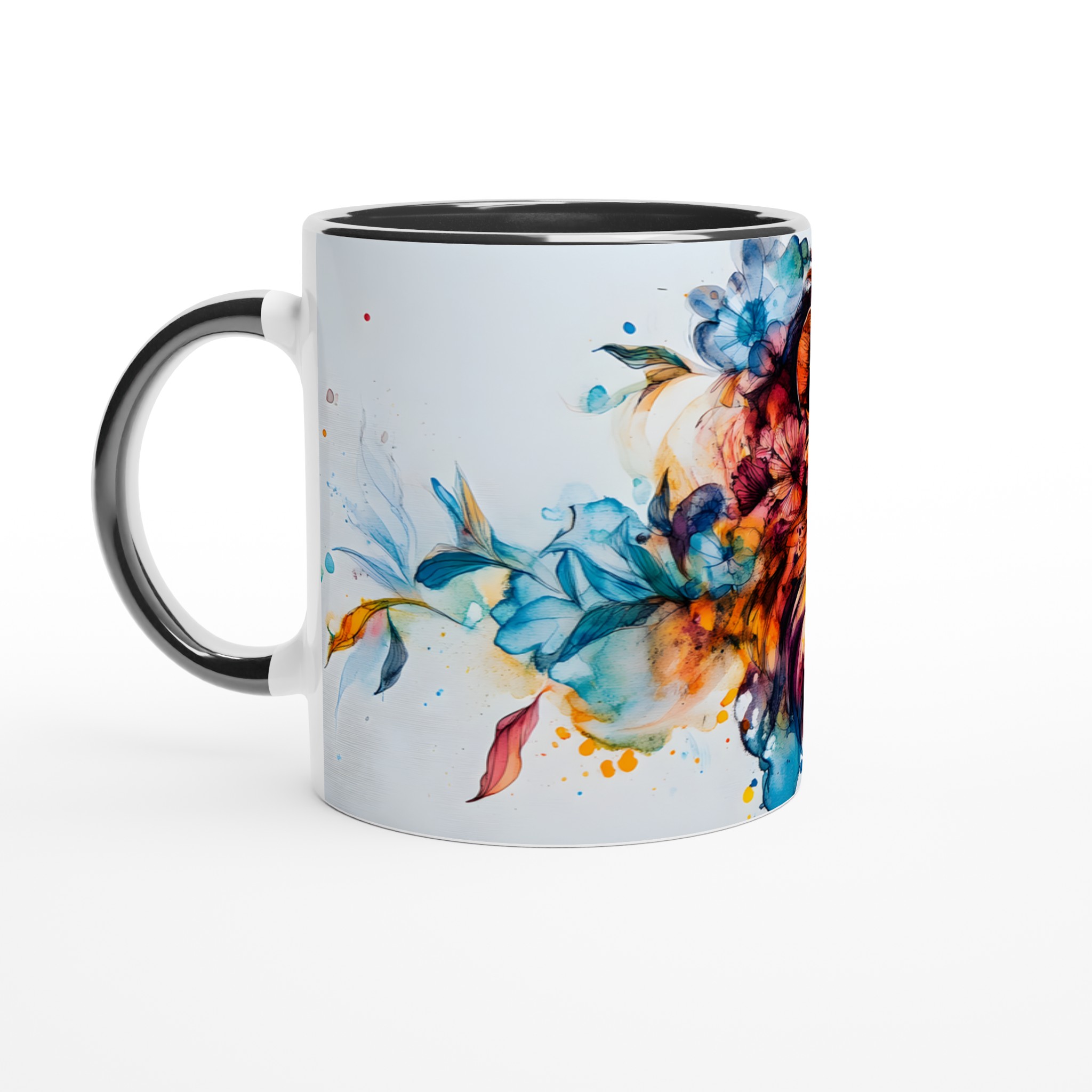 Lejon med Blommor Keramikmugg - Akvarellinspirerad Konst för Kaffeälskare, 11oz i ditt val av 7 färger 4 8f1a24d8-badf-4c80-9794-d026bbfe2495