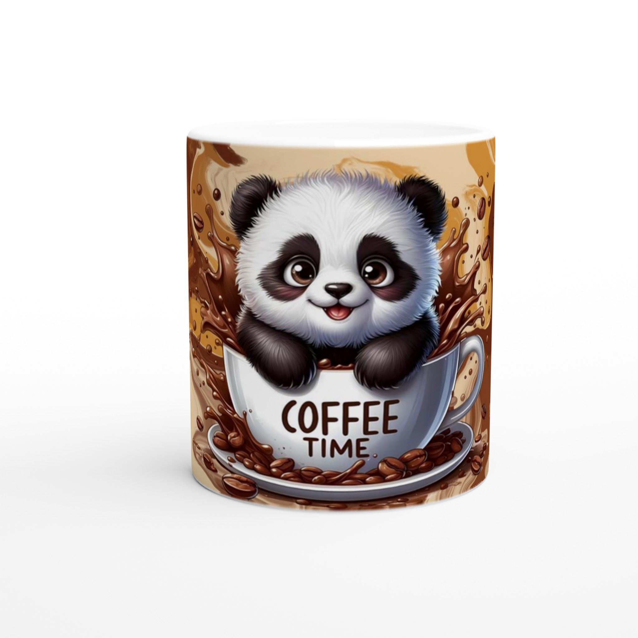 Vit 11oz keramisk mugg med lekfull panda och kaffe-motiv i flera färgstarka nyanser 8 8f787fd5-a72d-4690-ba32-7a458ae59473