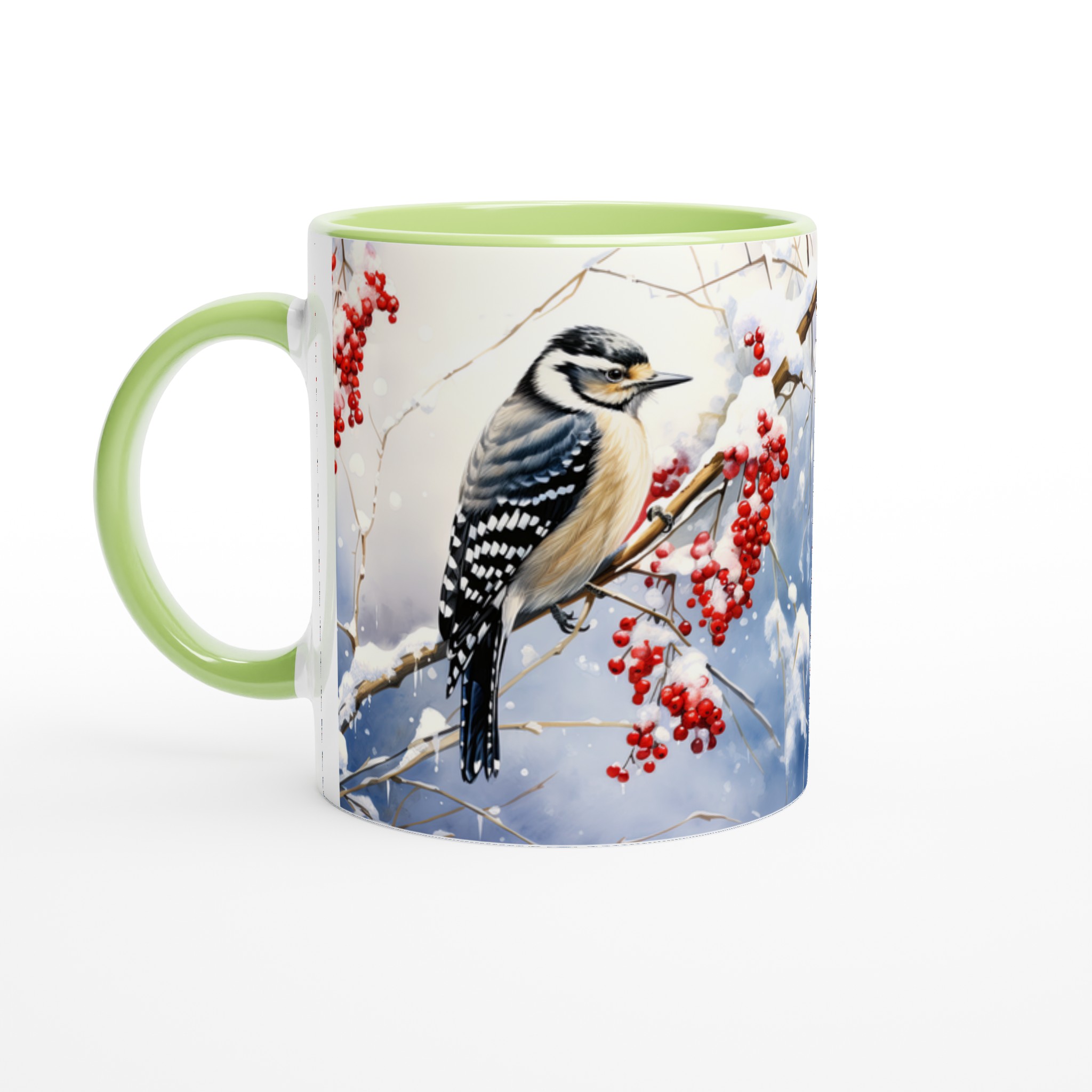 Vit 11oz keramisk mugg med vinterfågelmotiv – välj bland sju livfulla keramikkulörer 7 8f9cb44e-333a-4ed4-b677-8309d89432bc
