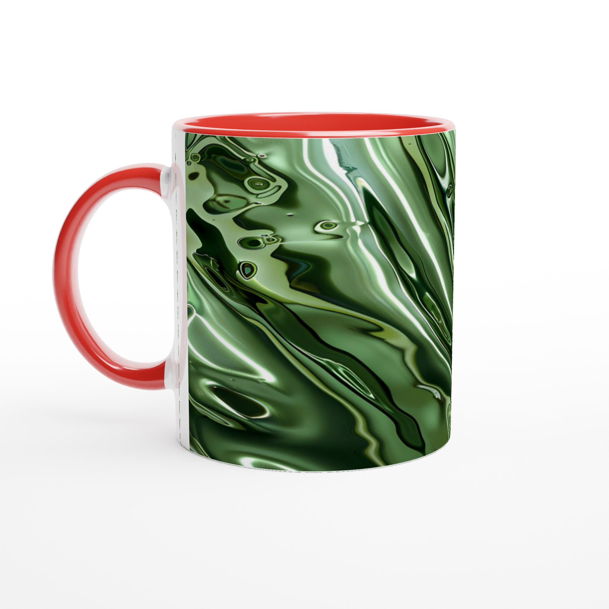 Abstrakt Grön Metallisk Våg 11oz Keramisk Mugg – Reflekterande Glans för Din Dryck 5 8ff9409e-aff2-40fb-891f-1cf57fb66fbc