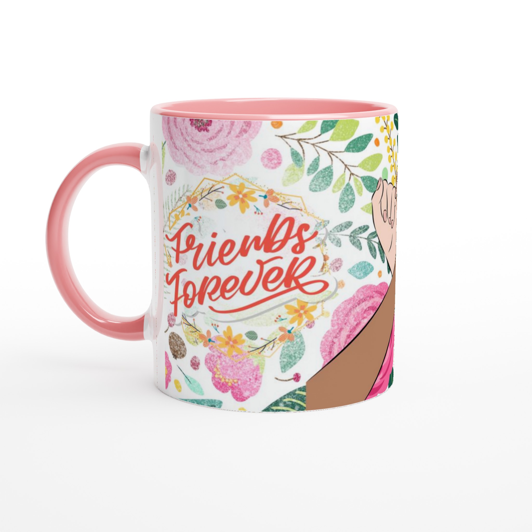 Vit 11oz keramisk mugg med "Friends Forever" blomsterdesign – välj din favoritfärg för personlighet 6 90439bb2-2d39-4d5a-9ac0-d869067ced85