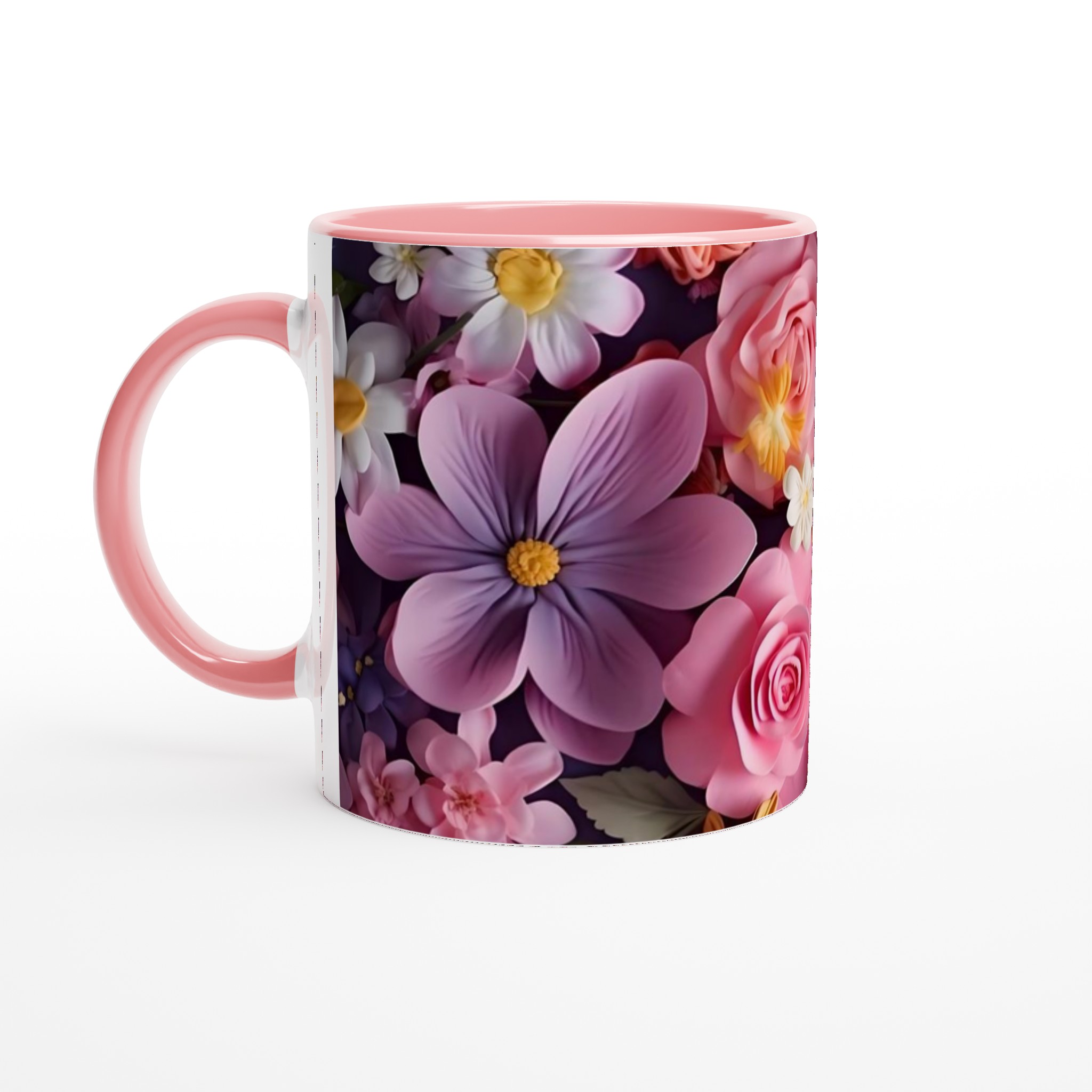 Vit 11oz keramisk mugg med blomsterdesign – välj bland sju livfulla färger 6 9075928b-f013-4993-9b53-dc6fafc60810