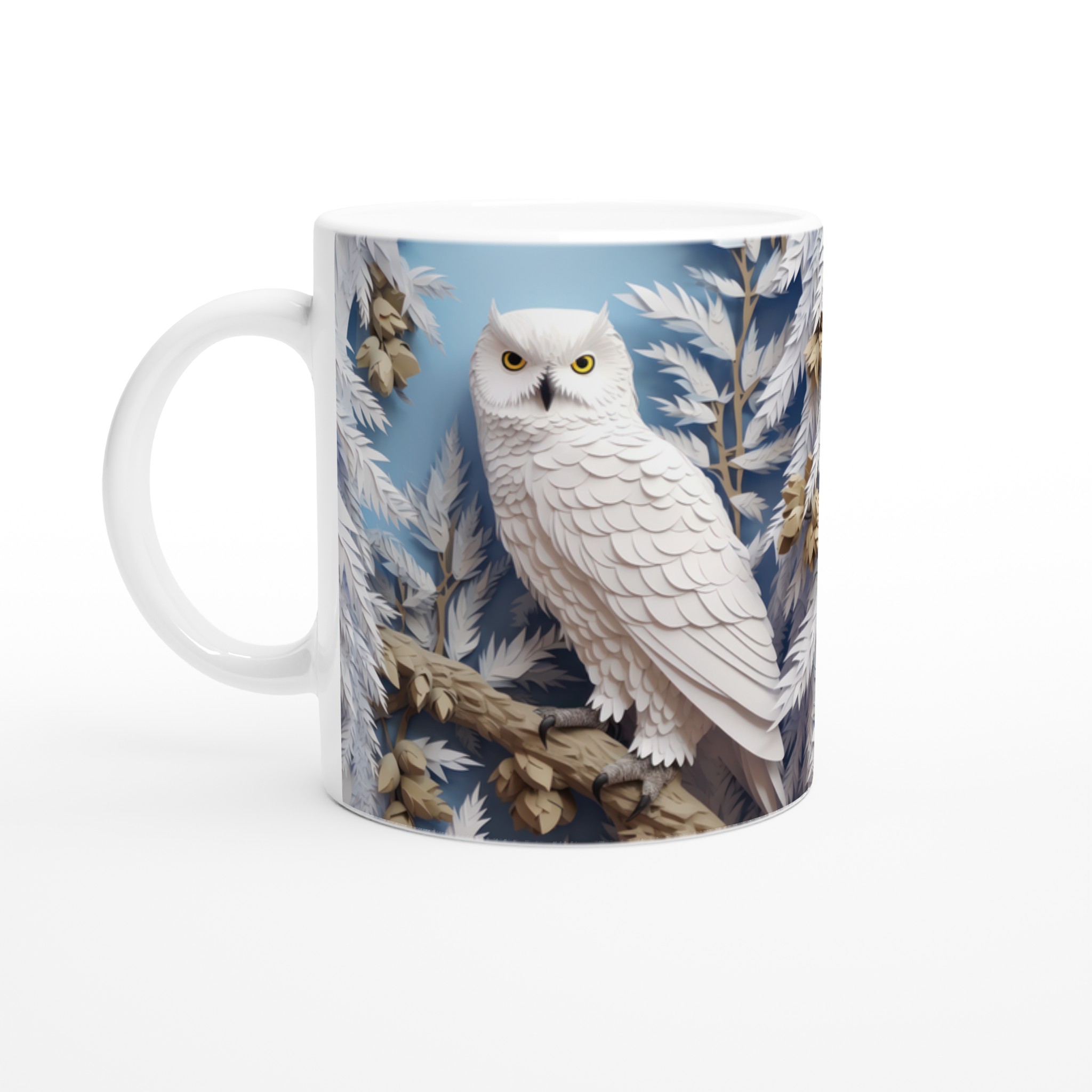 Vit 11oz keramisk mugg med elegant snövitt ugglemotiv – välj bland sju färgstarka keramfärger 1 9097b74a-fb52-4404-98b1-18cbeaba6d87