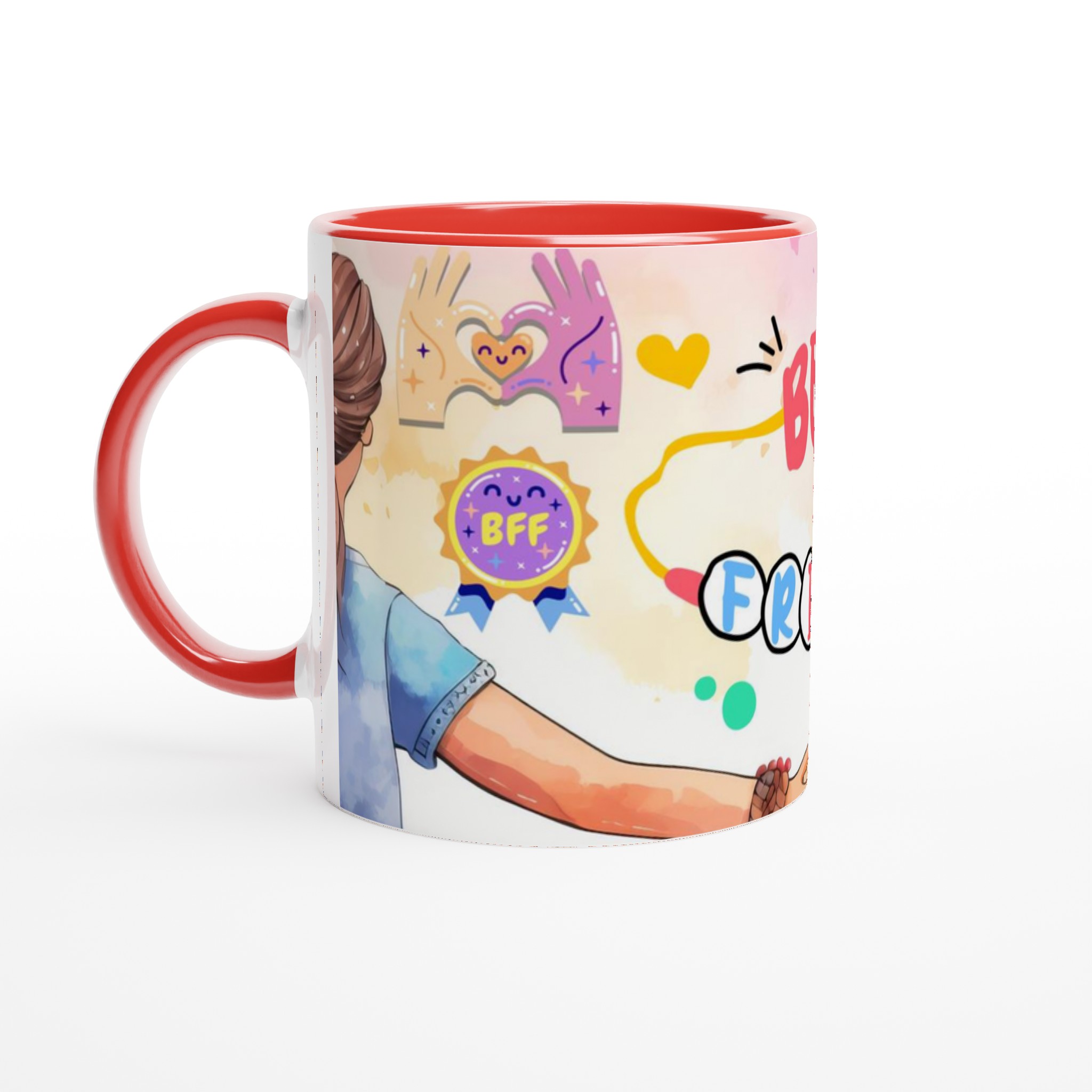 Vit 11oz keramisk mugg med färggrann BFF-illustration – välj mellan sju livfulla keramiska nyanser 5 909c937f-af7f-4fb8-8e56-bc8de3bf8a75