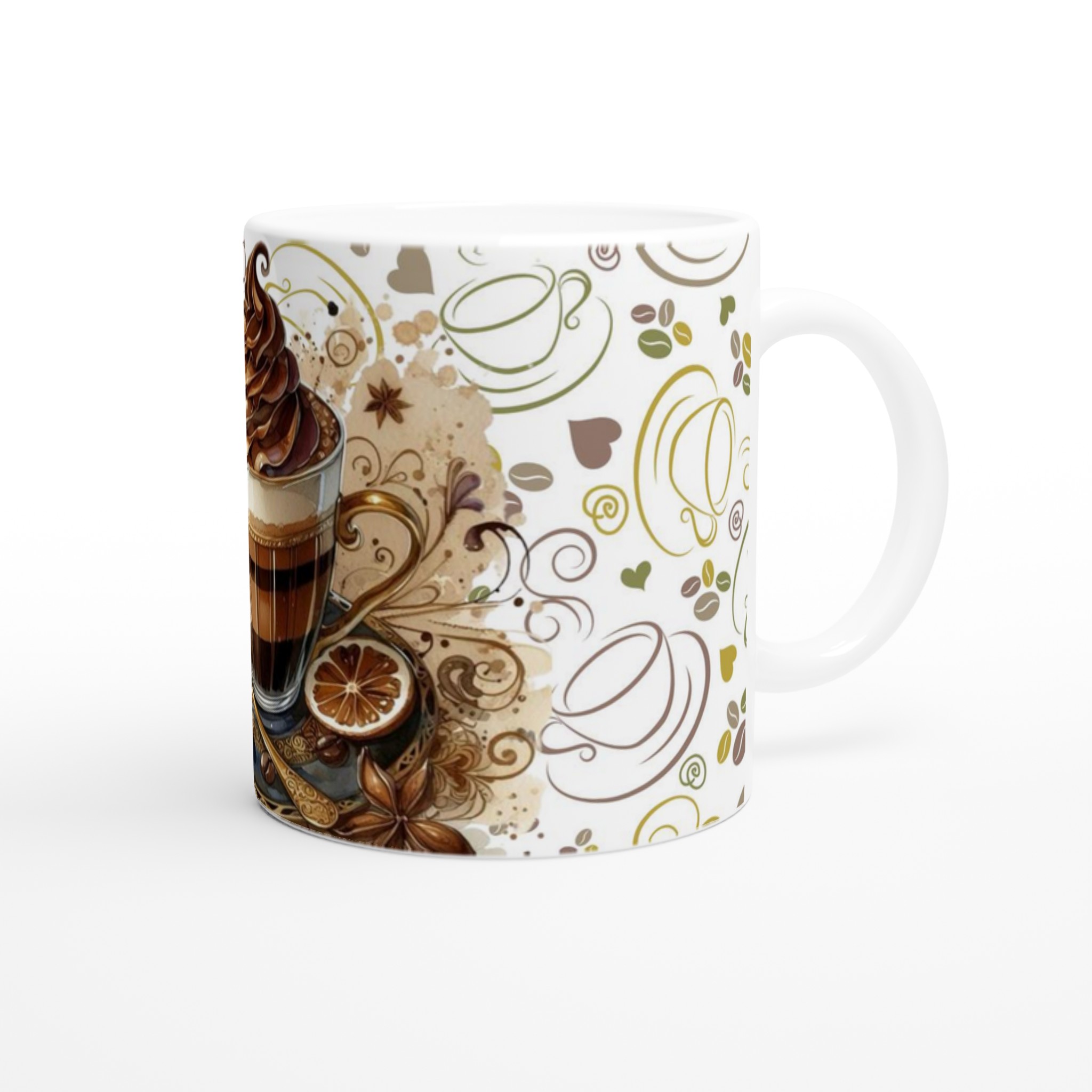Vit 11oz keramisk mugg med elegant kaffemotiv i varma jordtoner – välj din favoritfärg 9 90a25396-87b9-40c5-9144-c672380c794b