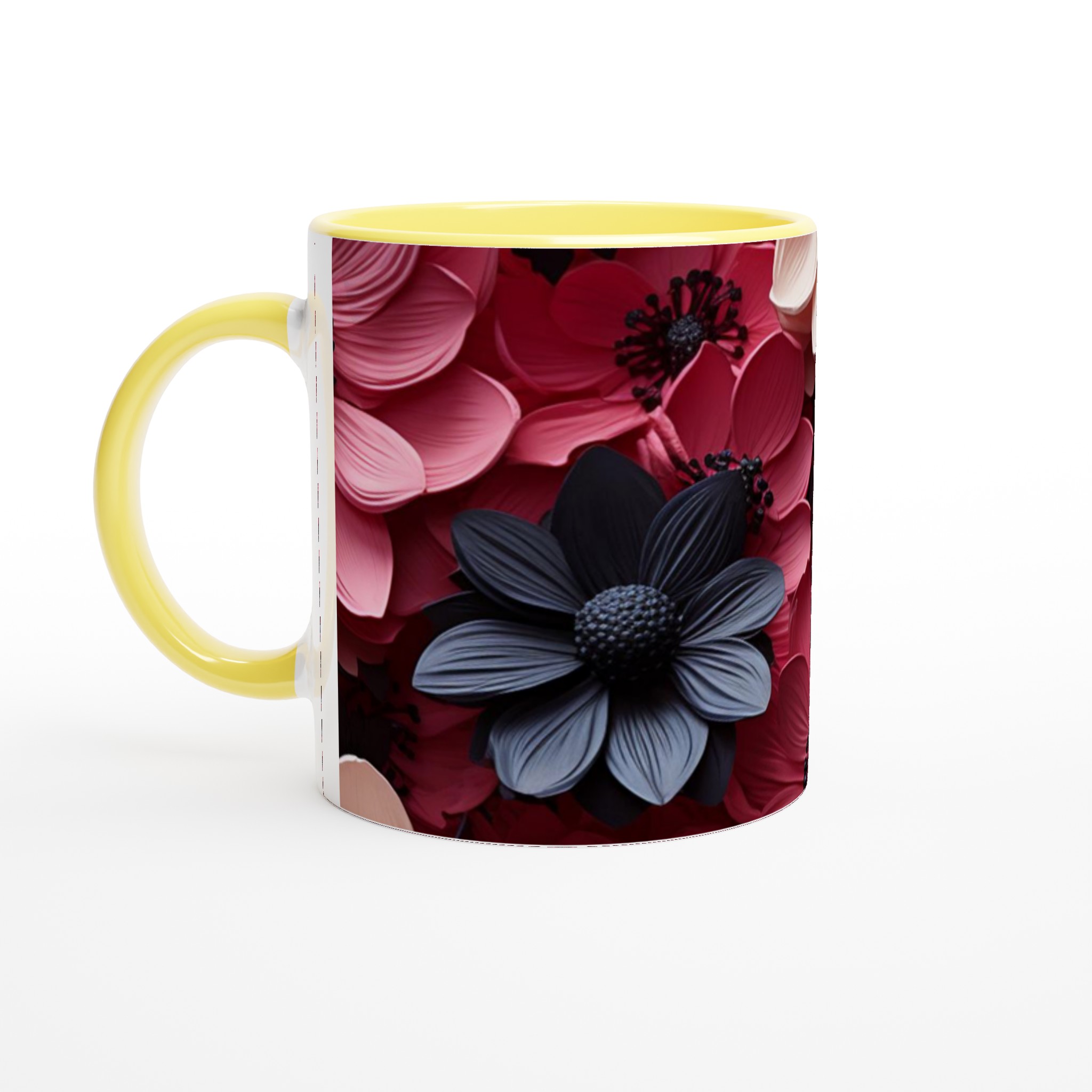 Vit 11oz keramisk mugg med blomstrande design i flera färgstarka nyanser 3 911d08fc-e882-4db6-bc4a-efce0fa83db3