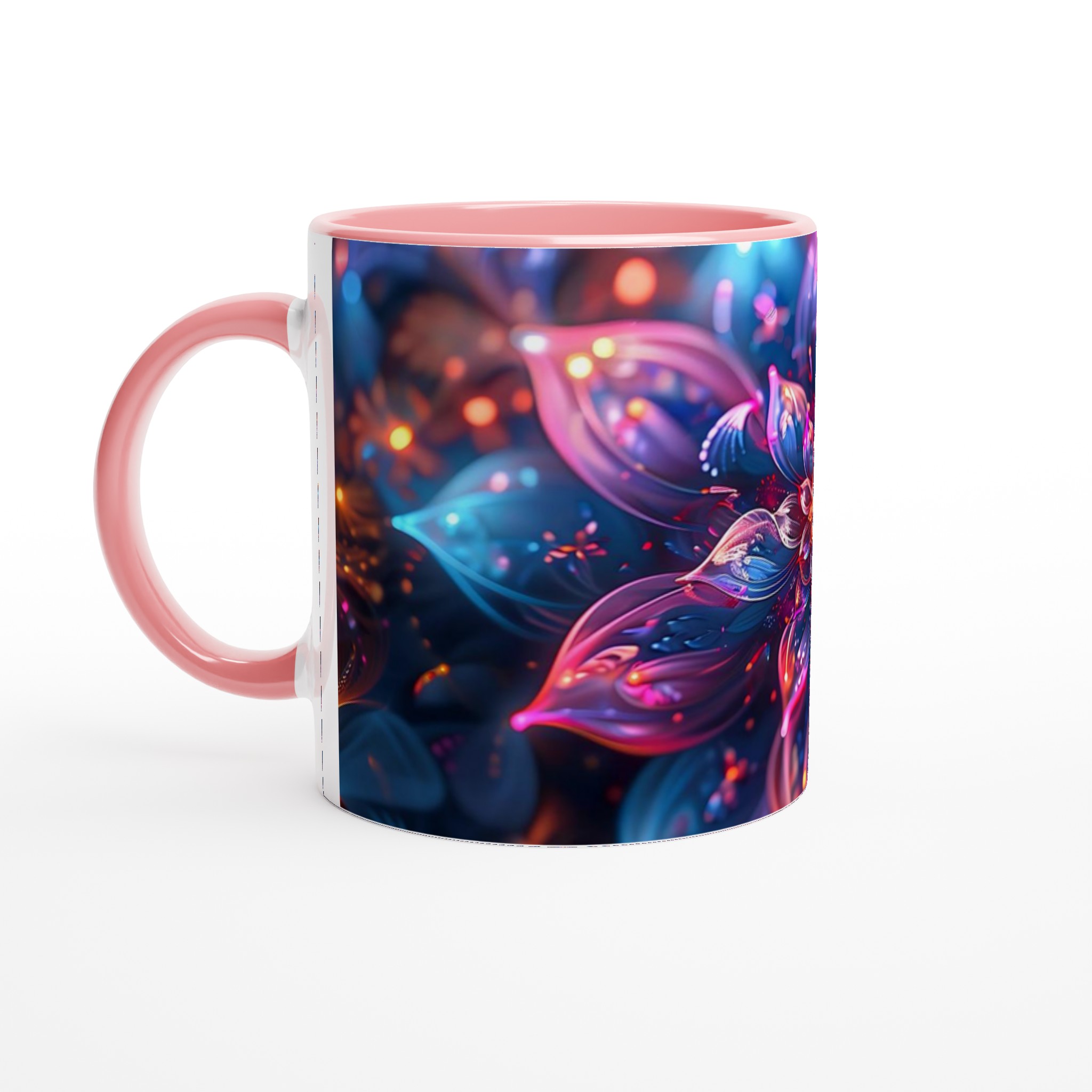 Abstrakt Fluorescerande Blomstermugg – Vibrerande 11oz Keramikmugg i ditt färgval 6 91571087-d265-4aa8-be95-fc7fdf5fd454