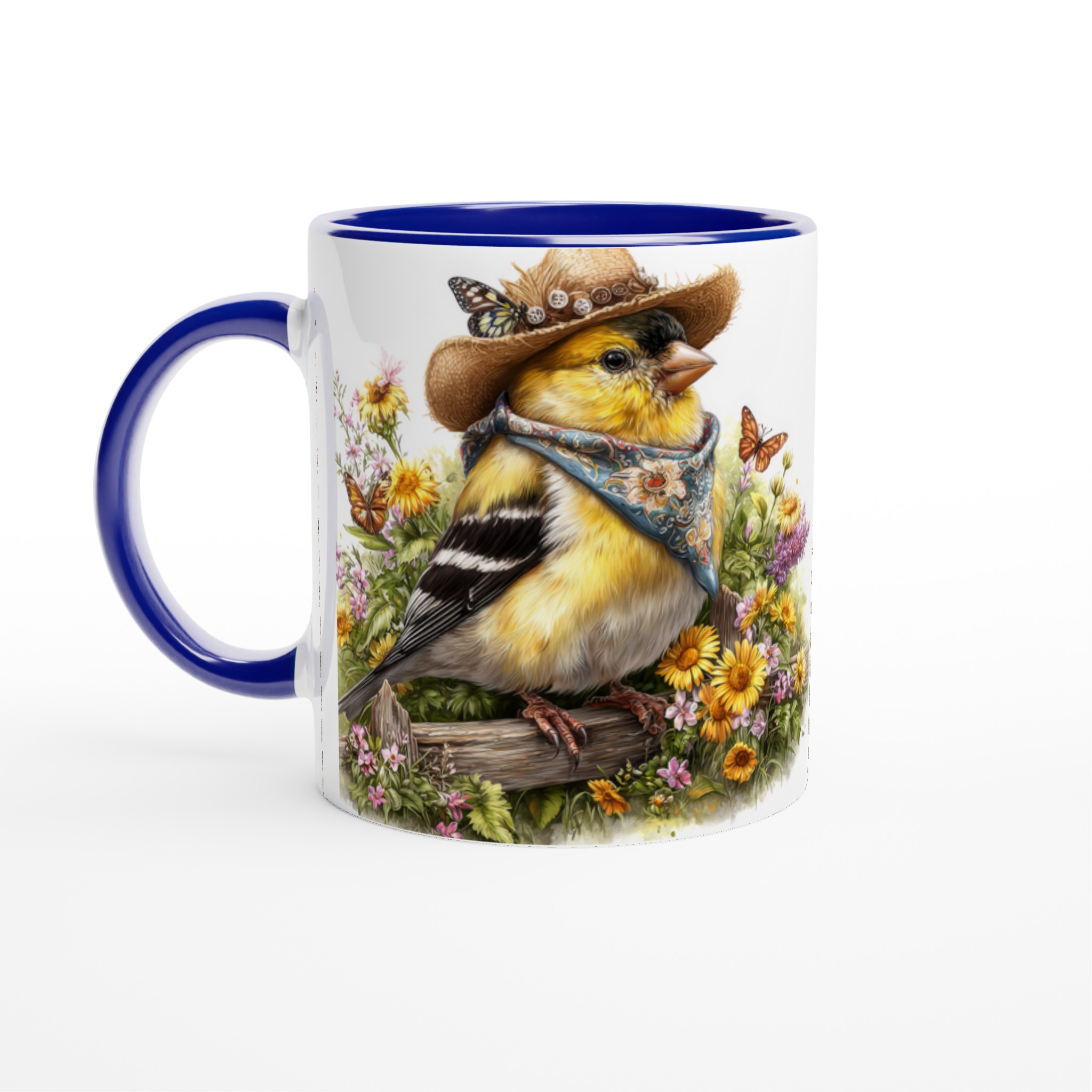 Charmig 11oz keramisk mugg med fågel i hatt och blommor – välj bland sju färgstarka nyanser 2 91cd4cb7-a4c7-42dc-8c46-ba87c66f57f6