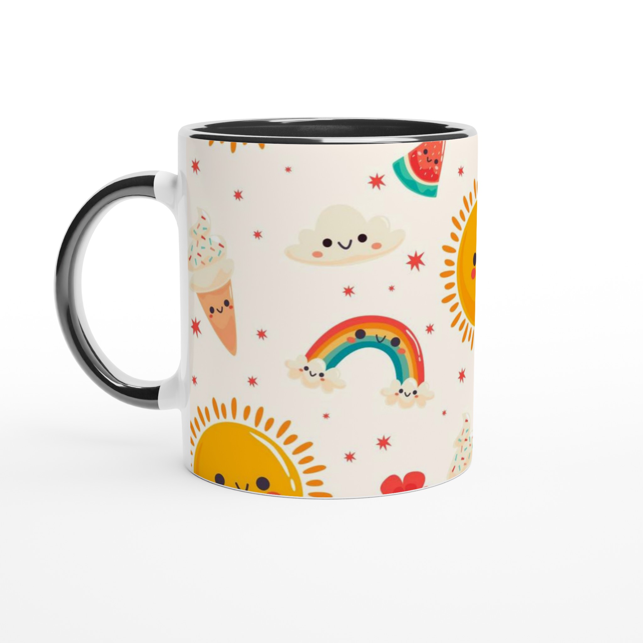 Glad Sommar Mugg – 11oz Keramikmugg med Kawaii Sol, Regnbågar och Glass – Välj bland 7 Livliga Färger! 4 91de4140-f5d7-4f2c-b94b-8aa8871e2c16