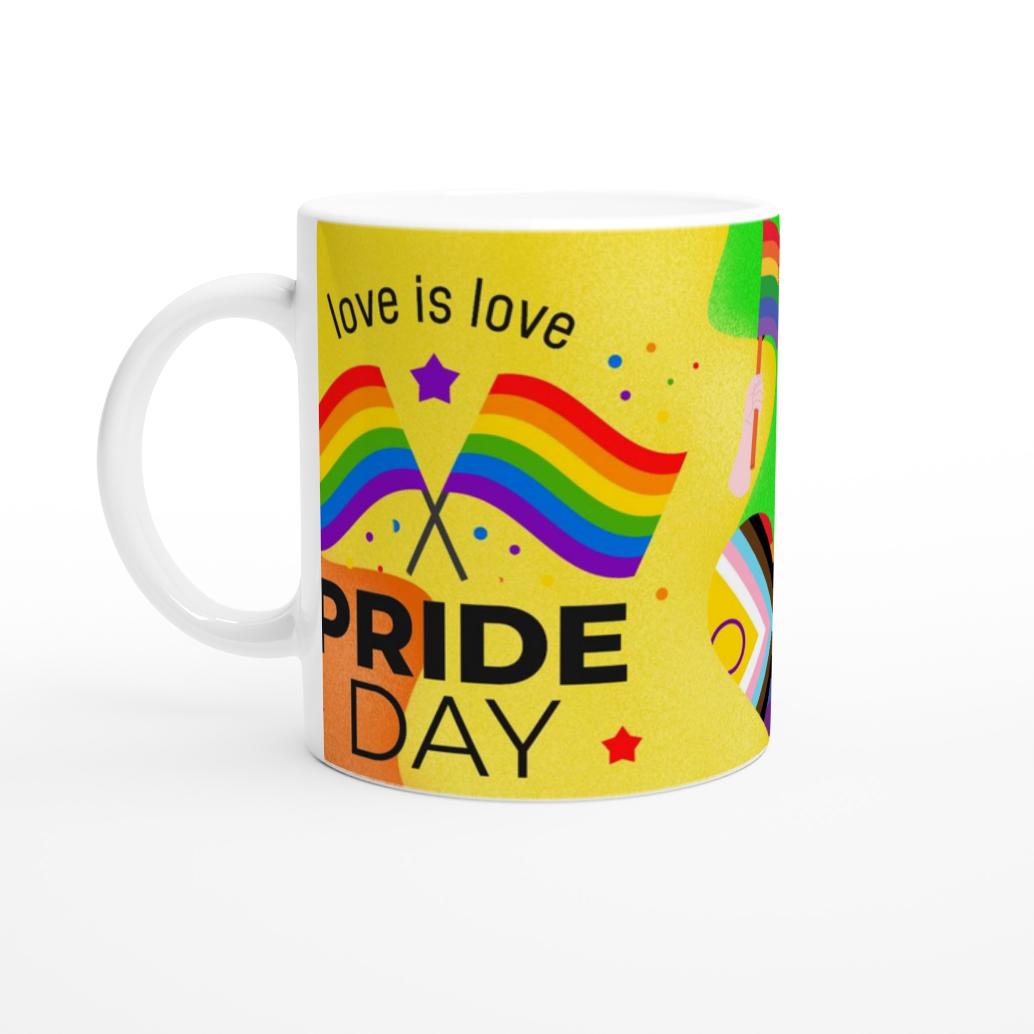 Vit 11oz keramisk mugg med färgstarkt Pride Day-motiv – välj bland sju livfulla färger 1 9224c2a2-32bb-4b89-9e07-a1a8d83ad0bc