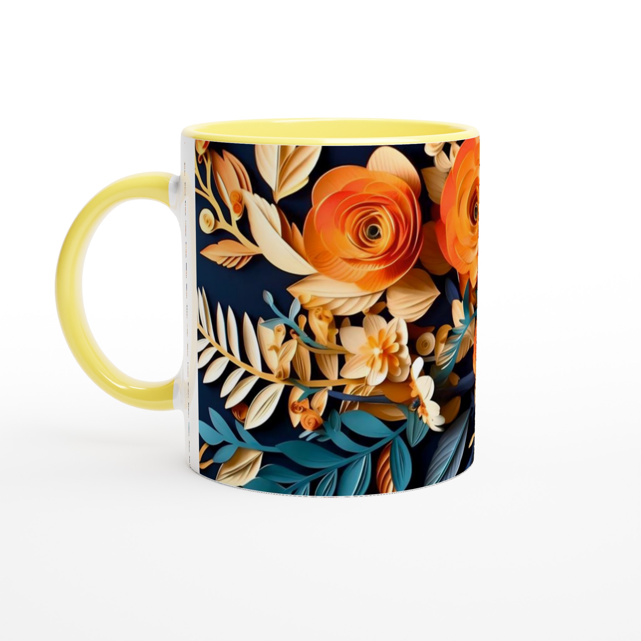 Vit 11oz keramisk mugg med utsökta blommotiv i mjuka hösttoner 3 9225ec8d-307d-4ce7-b660-7c8b8a7f16ab