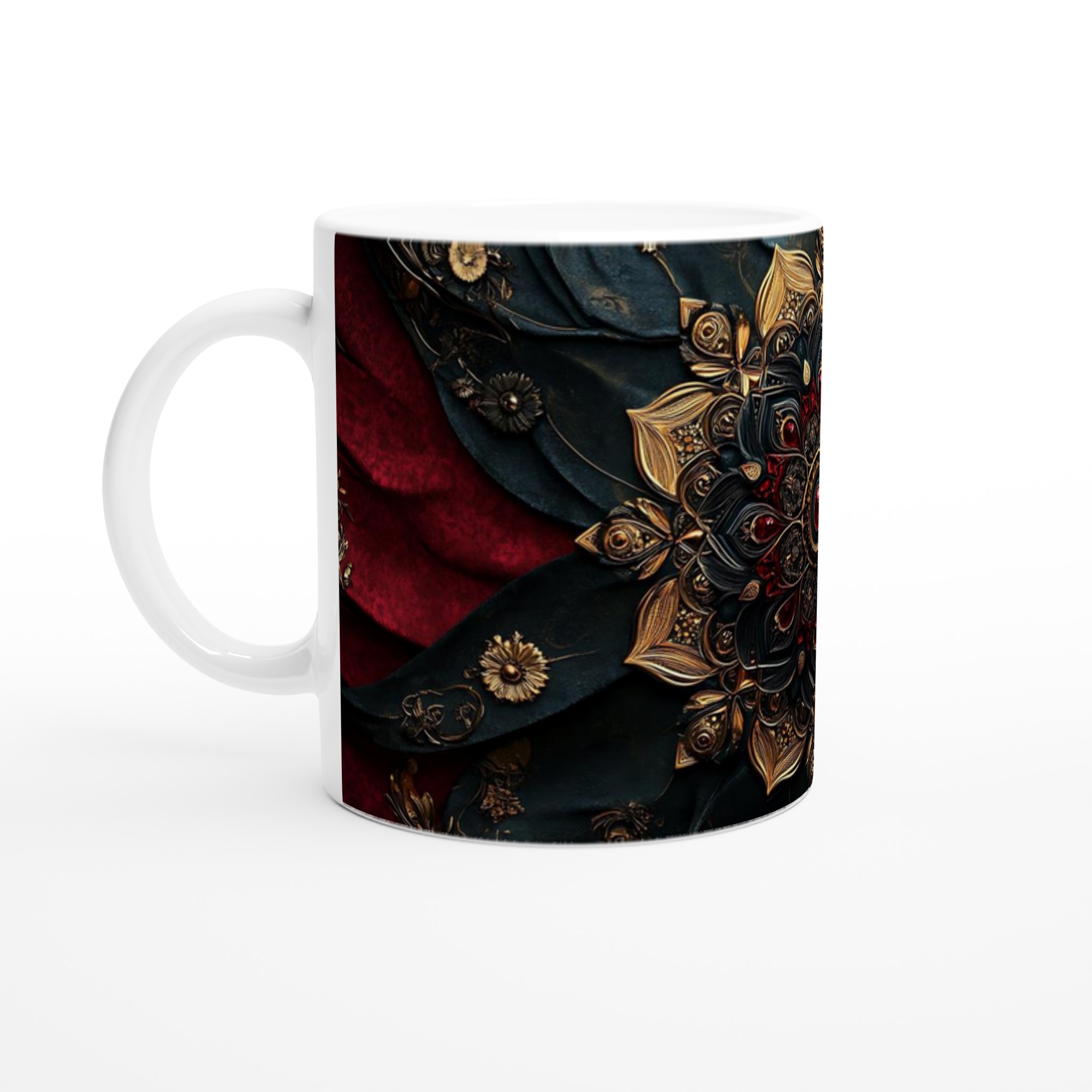 Mörk Lyxmugg med Guld & Röda Detaljer – Exklusiv 11oz Keramisk Mugg 1 922a40f8-3baa-49d1-8fd1-08c2f3e21cdf