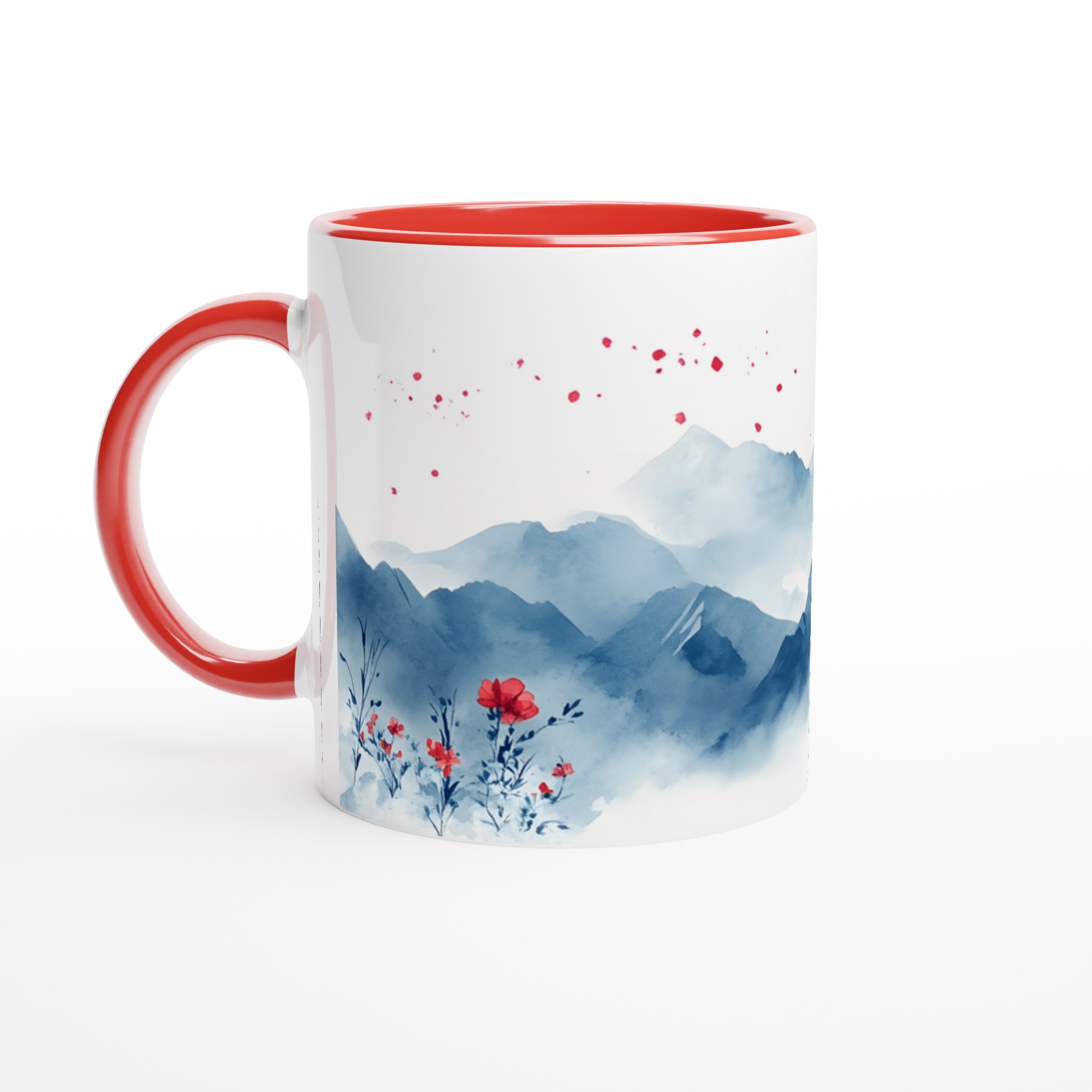 Dimhöljda Berg & Röda Blom – 11oz Keramisk Mugg för Konstälskaren i Sju Färgval 5 9241d531-8223-4de3-959c-15d4d213bf61