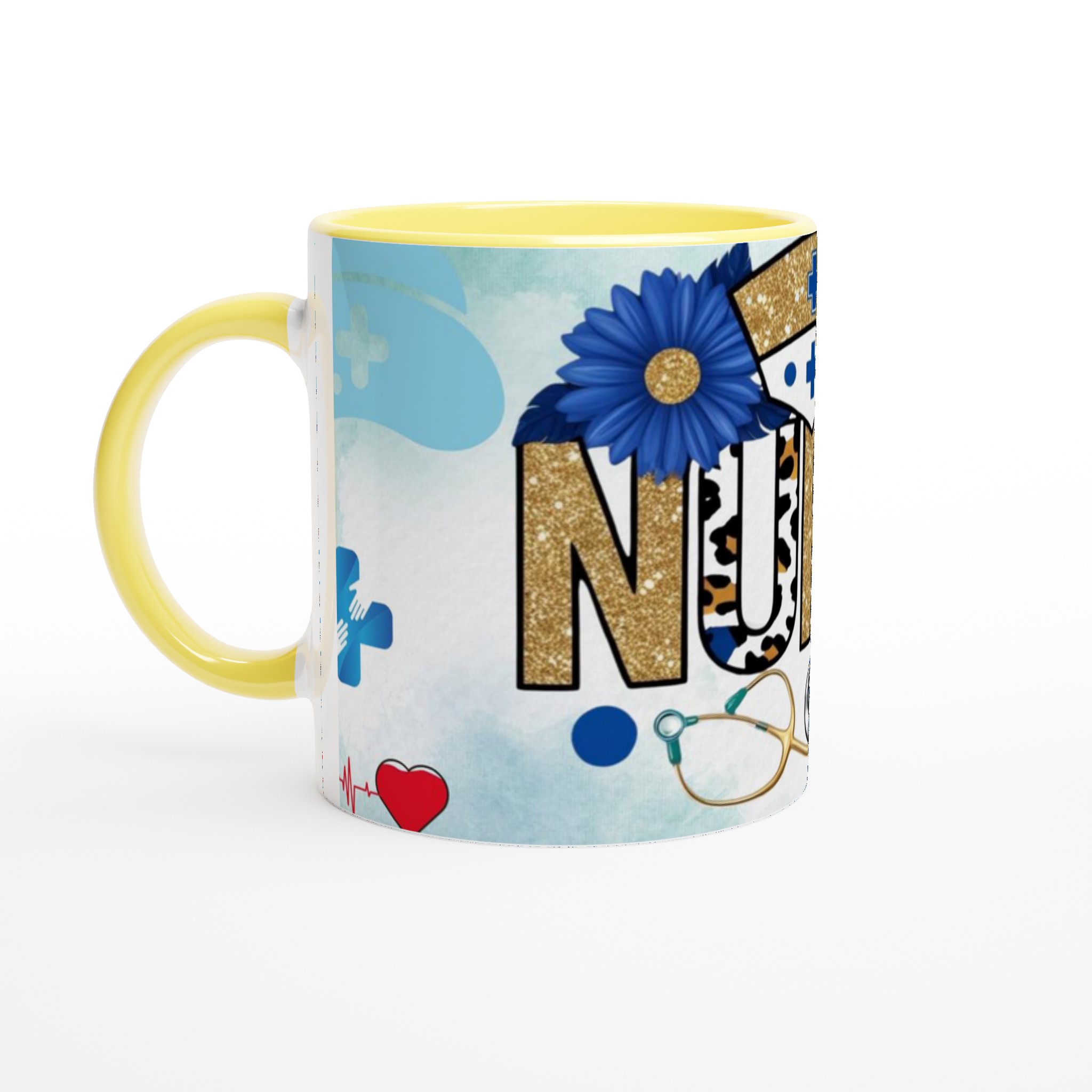 Stilren Vit 11oz Keramisk Mugg med Nurse-design i Guld, Leopard och Blått – Välj Din Favoritfärg! 3 925bee66-4465-49fd-855d-8c5051e0f680