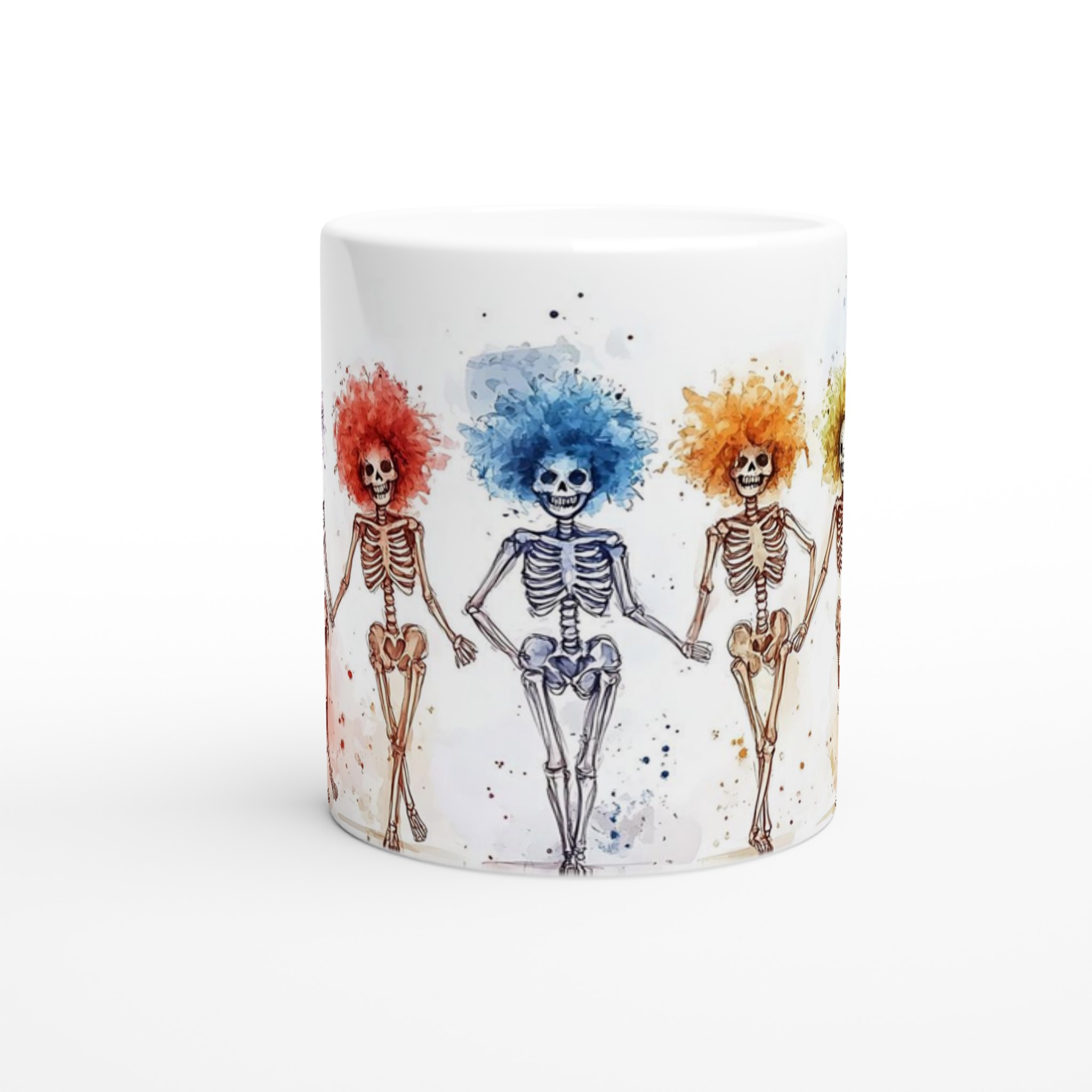Glad Halloweenskelett med Färgglada Peruker Keramikmugg - Fira med Stil och Glädje! 8 92705a29-62c3-402f-bdf2-634bbf185c35