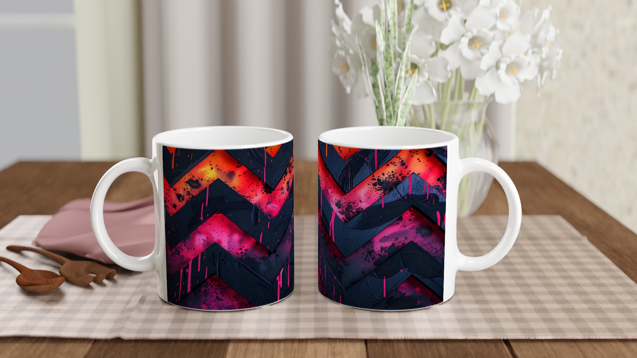 Vit 11oz keramisk mugg med djärva neonmönster – välj bland sju färgstarka keramiska nyanser 11 9295d2f2-f18f-4379-93a1-af30c524ed9b
