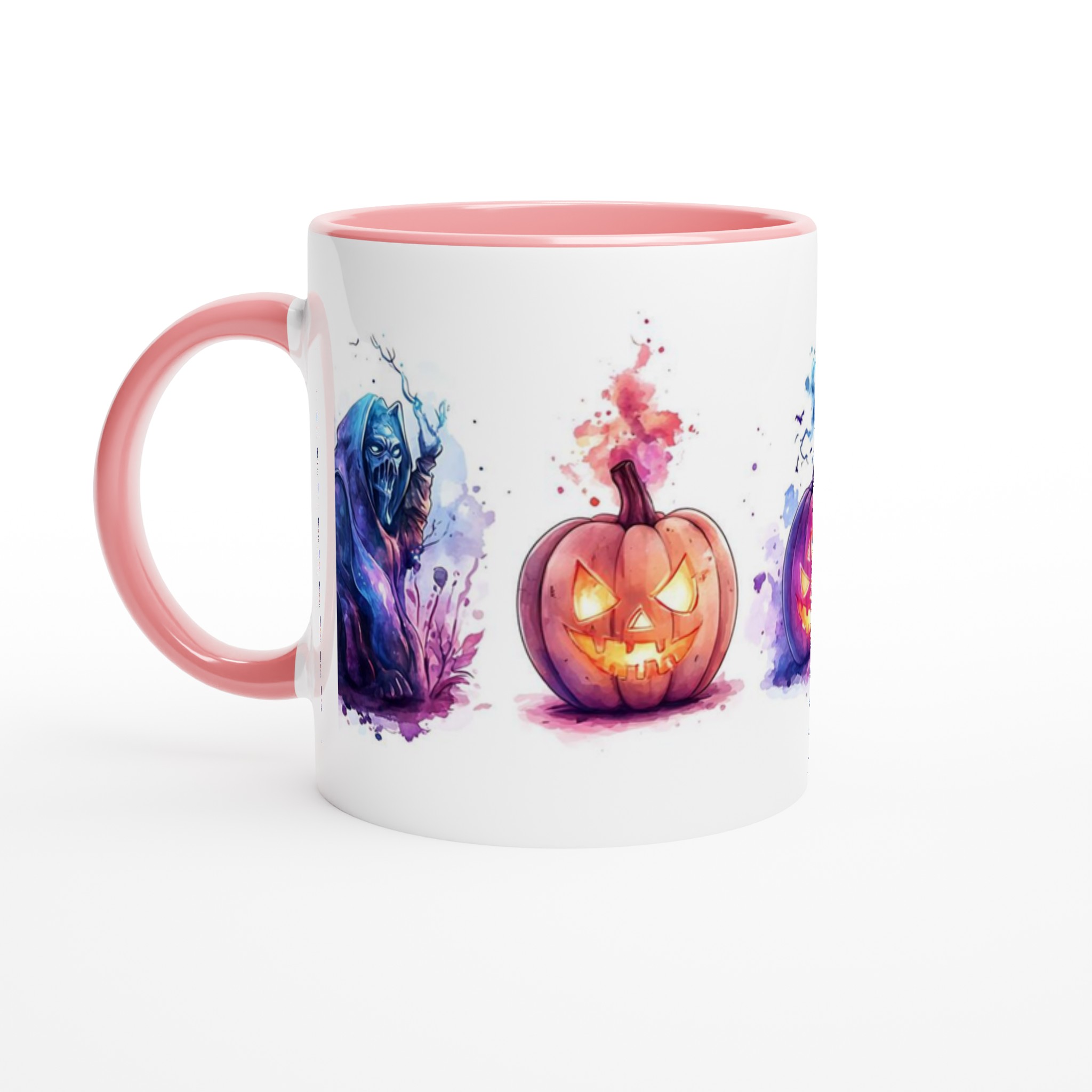 Vit 11oz keramisk mugg med Halloween-inspirerade mystiska motiv i flera färger 6 92a33714-8538-4c6f-aa2b-8718016534f8