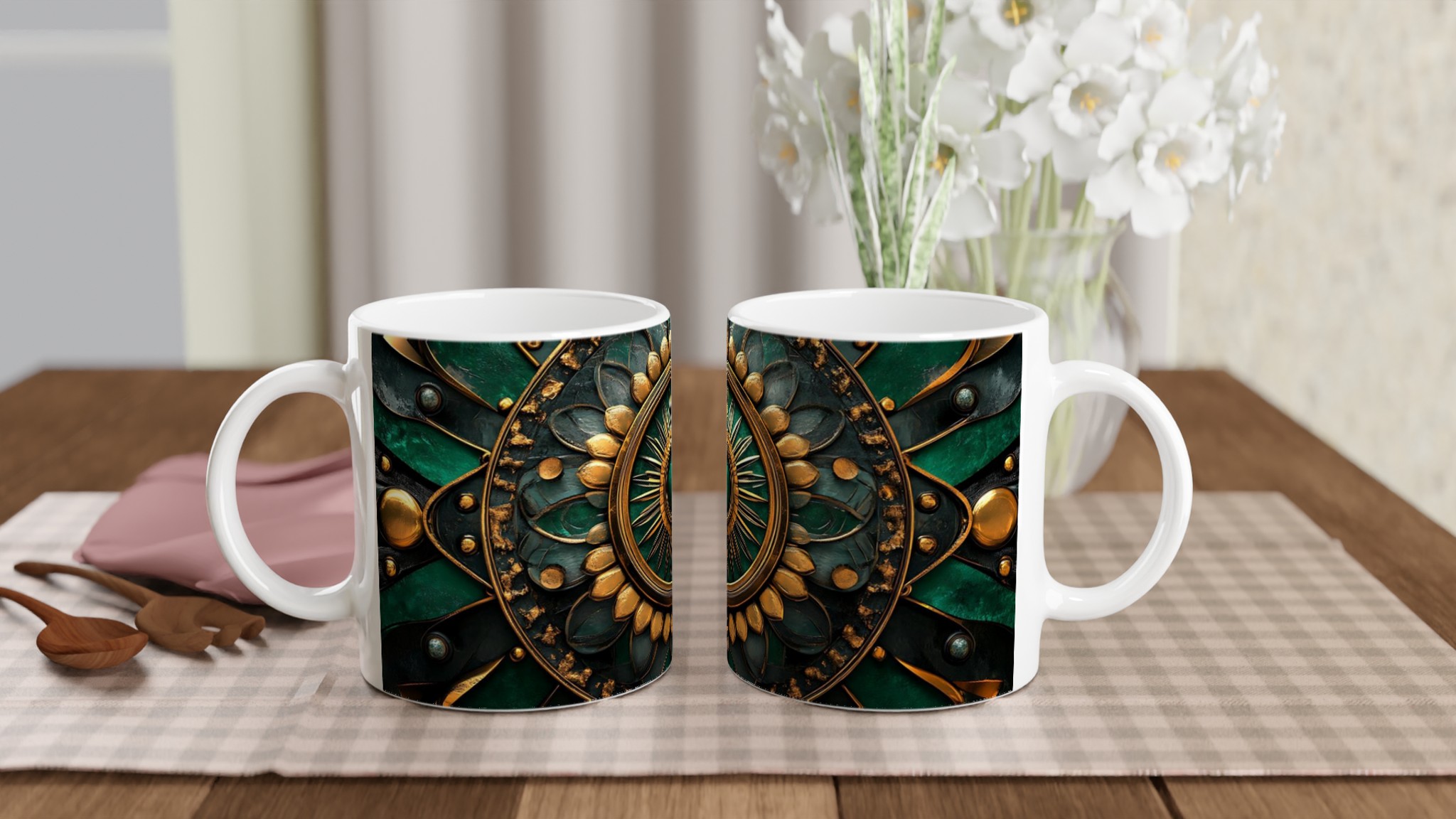 Mångfärgad 11oz Keramisk Mugg: Konstnärlig Design i Guld & Smyckesgrönt – Välj Din Favoritfärg! 10 92b3ec04-80aa-48e0-b811-1210b3b0b8d0