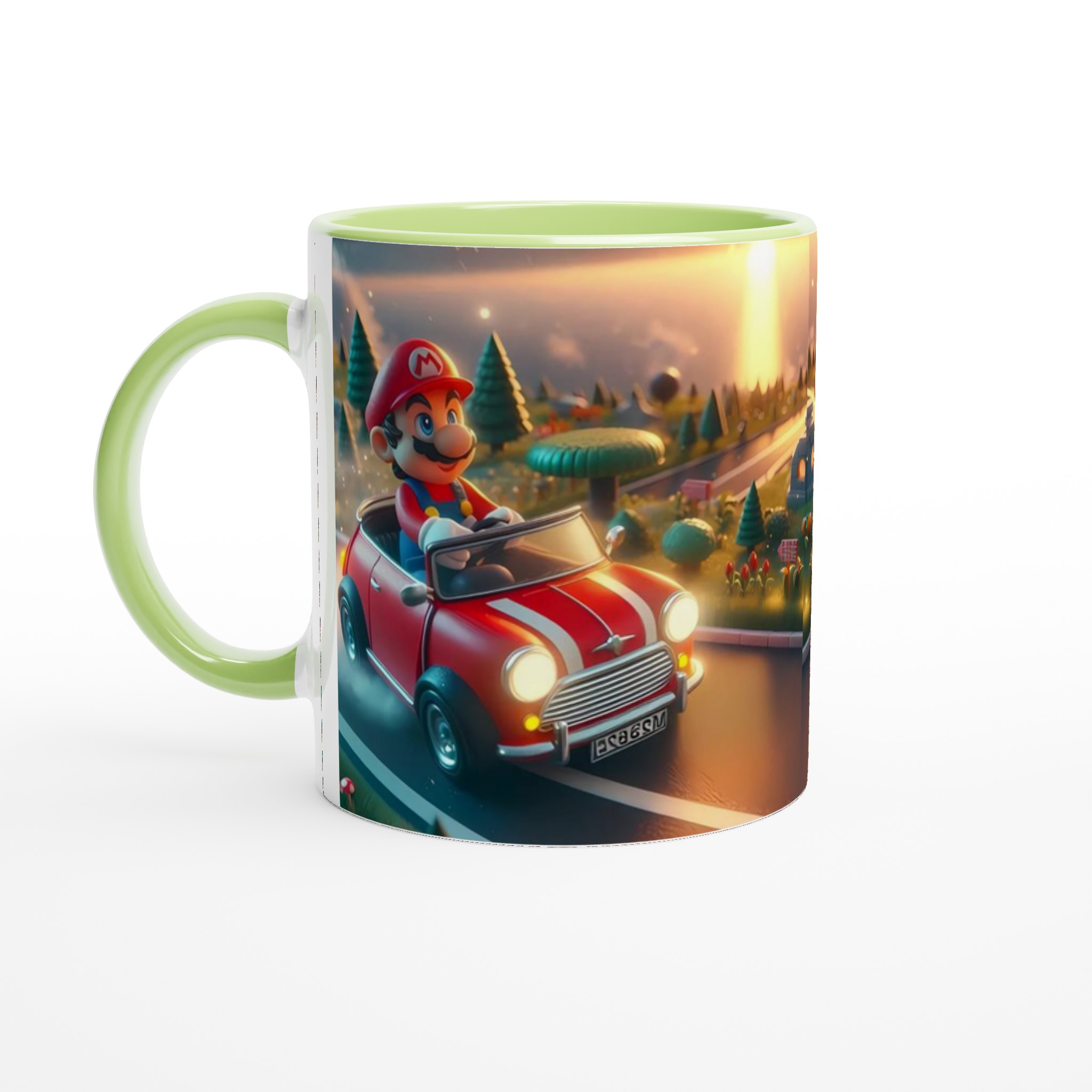 Vit 11oz keramisk mugg med lekfull racerbilsdesign i flera färgstarka nyanser 7 92c62b46-d472-4cd5-8d07-2237e649c1e3
