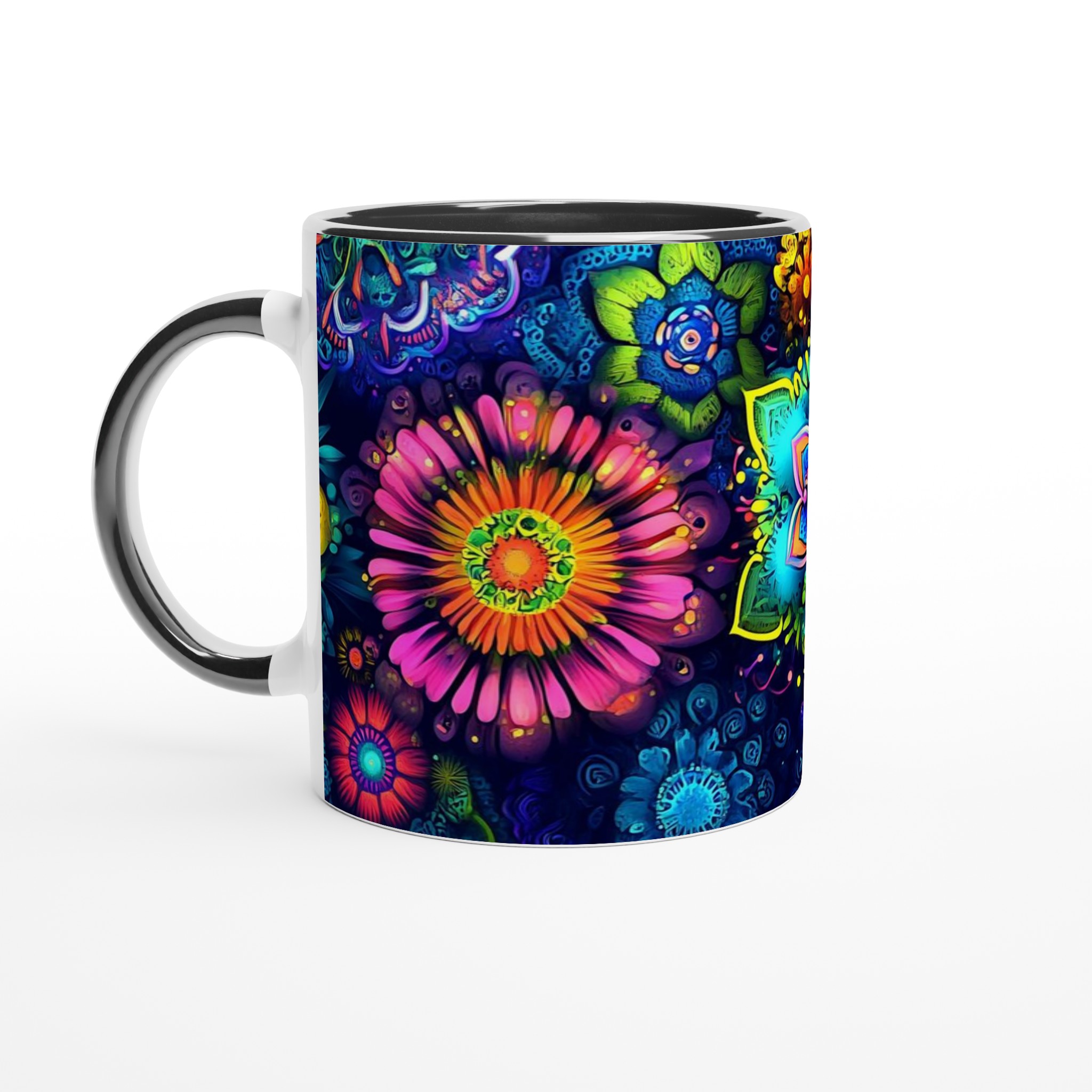 Psykedelisk Floral Mugg – Livfulla Mandala Blommor i 11oz Keramik, Välj Din Färg! 4 92fe223f-fdc1-43a1-bf0a-c31e90429b5f